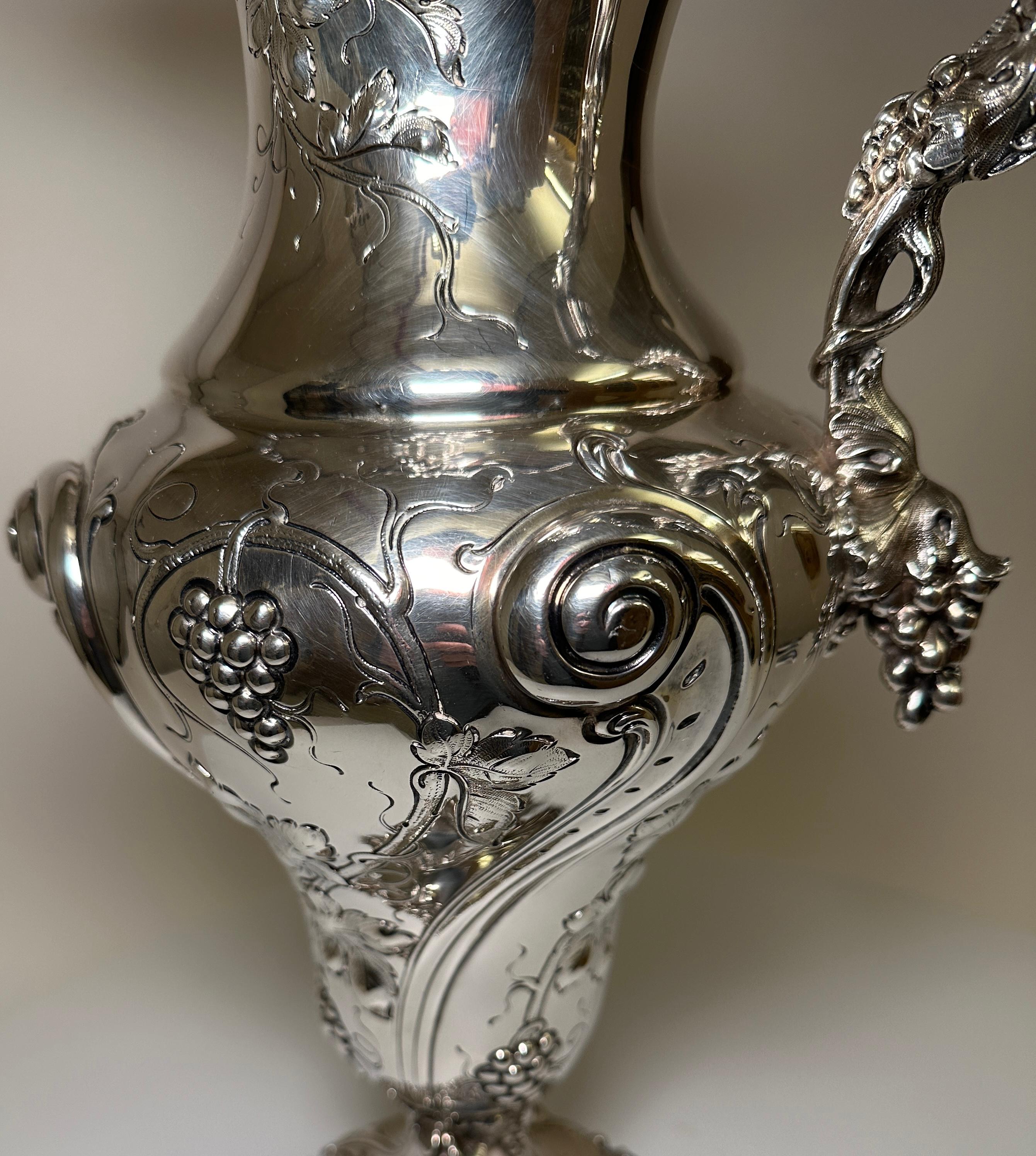 Large Sterling Silver Wine Pitcher, circa 1900 For Sale 4