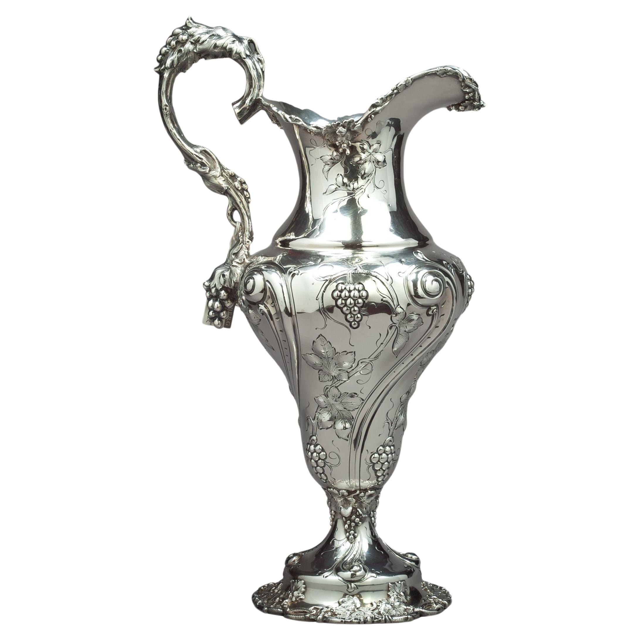 Large Sterling Silver Wine Pitcher, circa 1900 For Sale