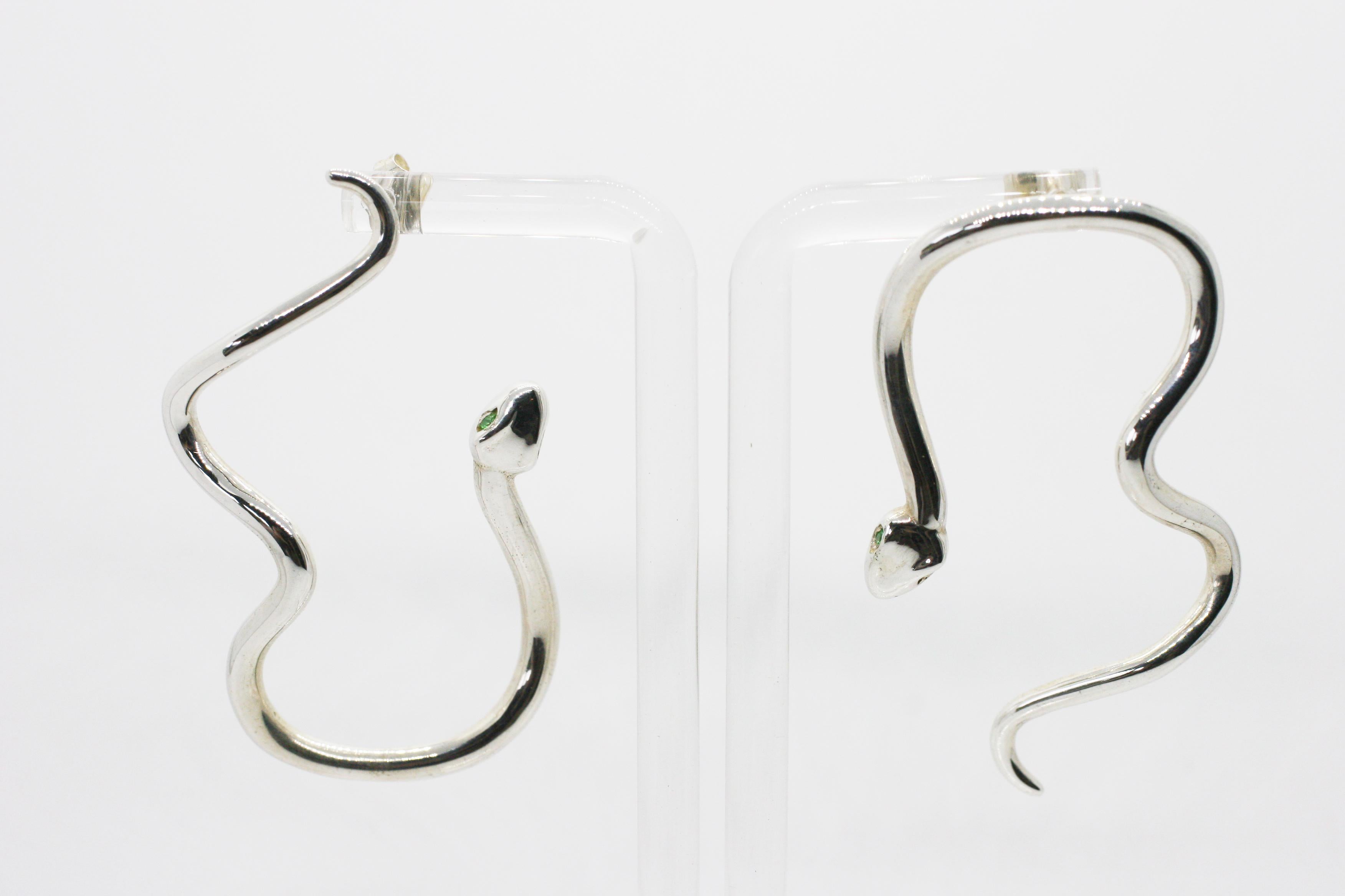 Contemporary Large Sterling Sliver Signature Snake Hoops For Sale