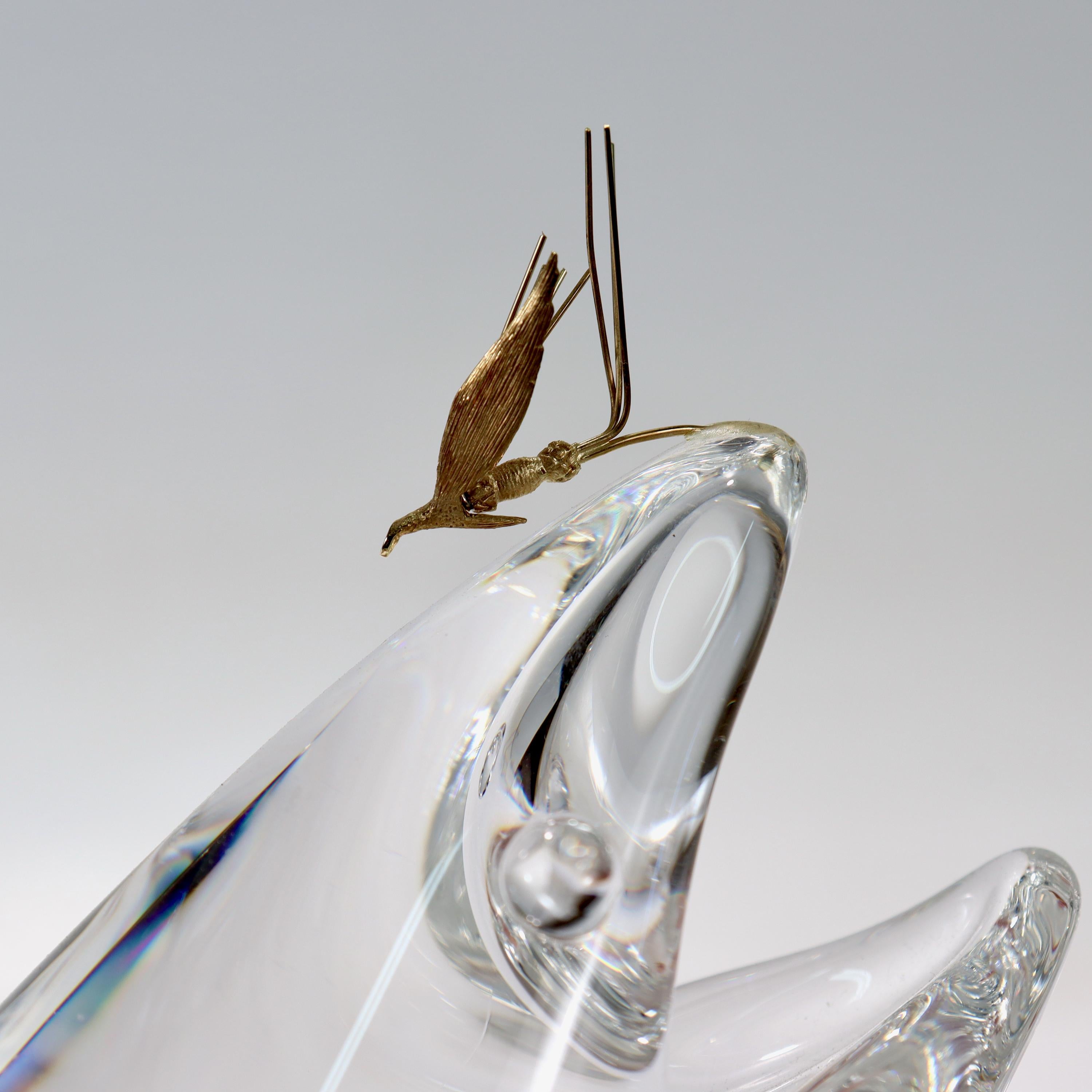 20th Century Large Steuben Art Glass Figurine of a Trout & 18k Gold Fly by James Houston For Sale