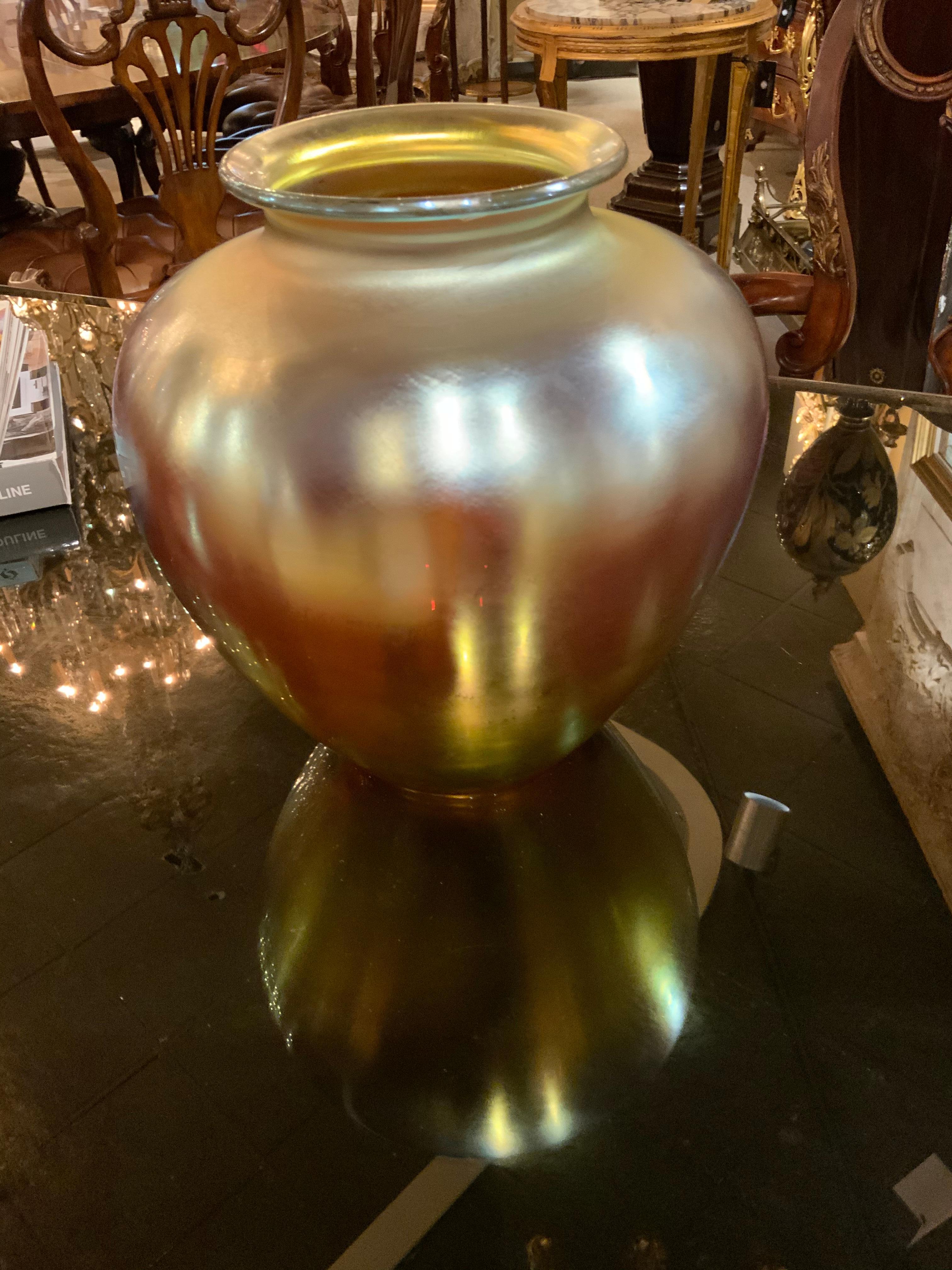 American Large Steuben Art Glass Vase Signed F. Carder, Gold Aurene