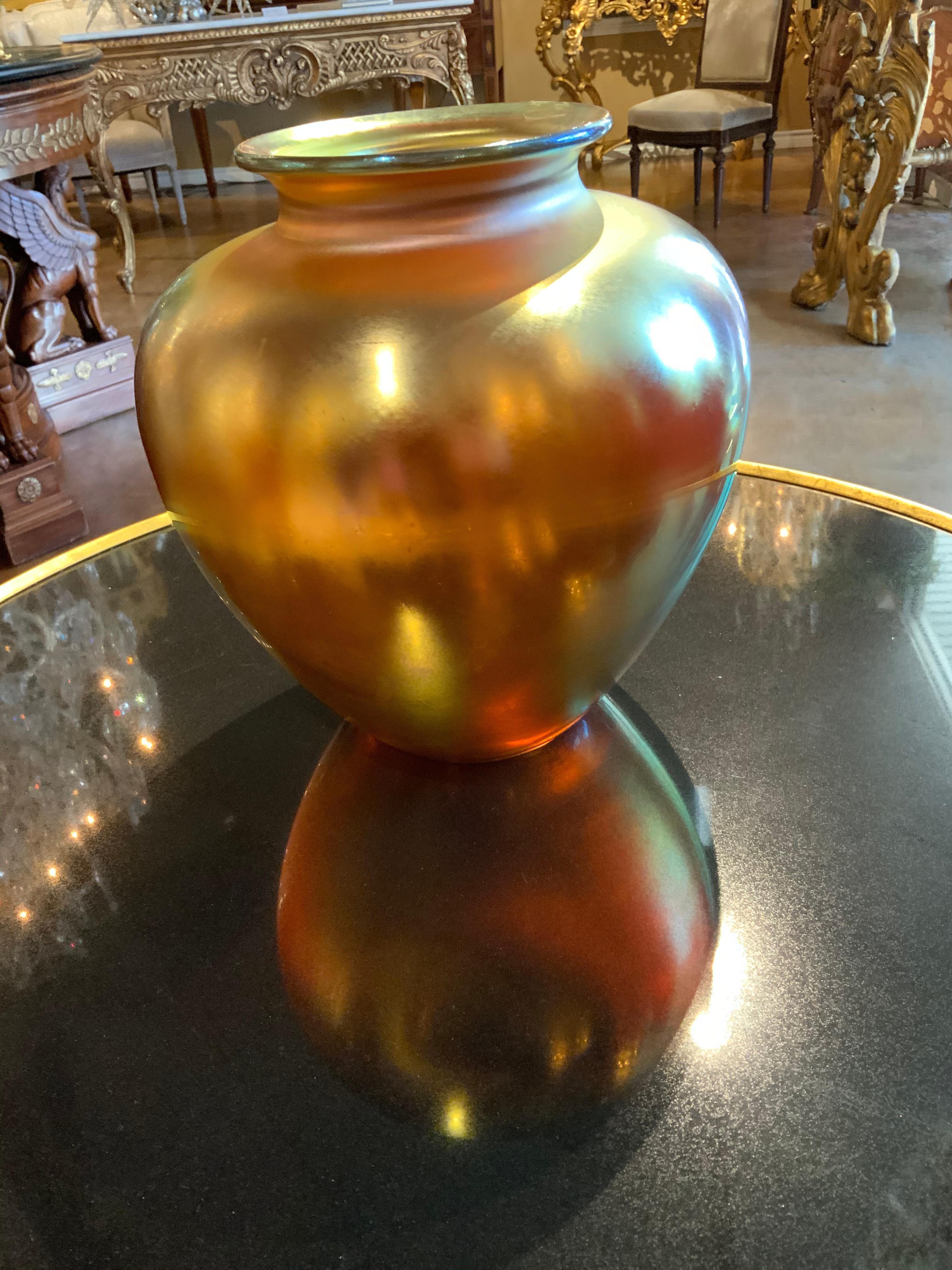 Blown Glass Large Steuben Art Glass Vase Signed F. Carder, Gold Aurene