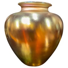 Antique Large Steuben Art Glass Vase Signed F. Carder, Gold Aurene