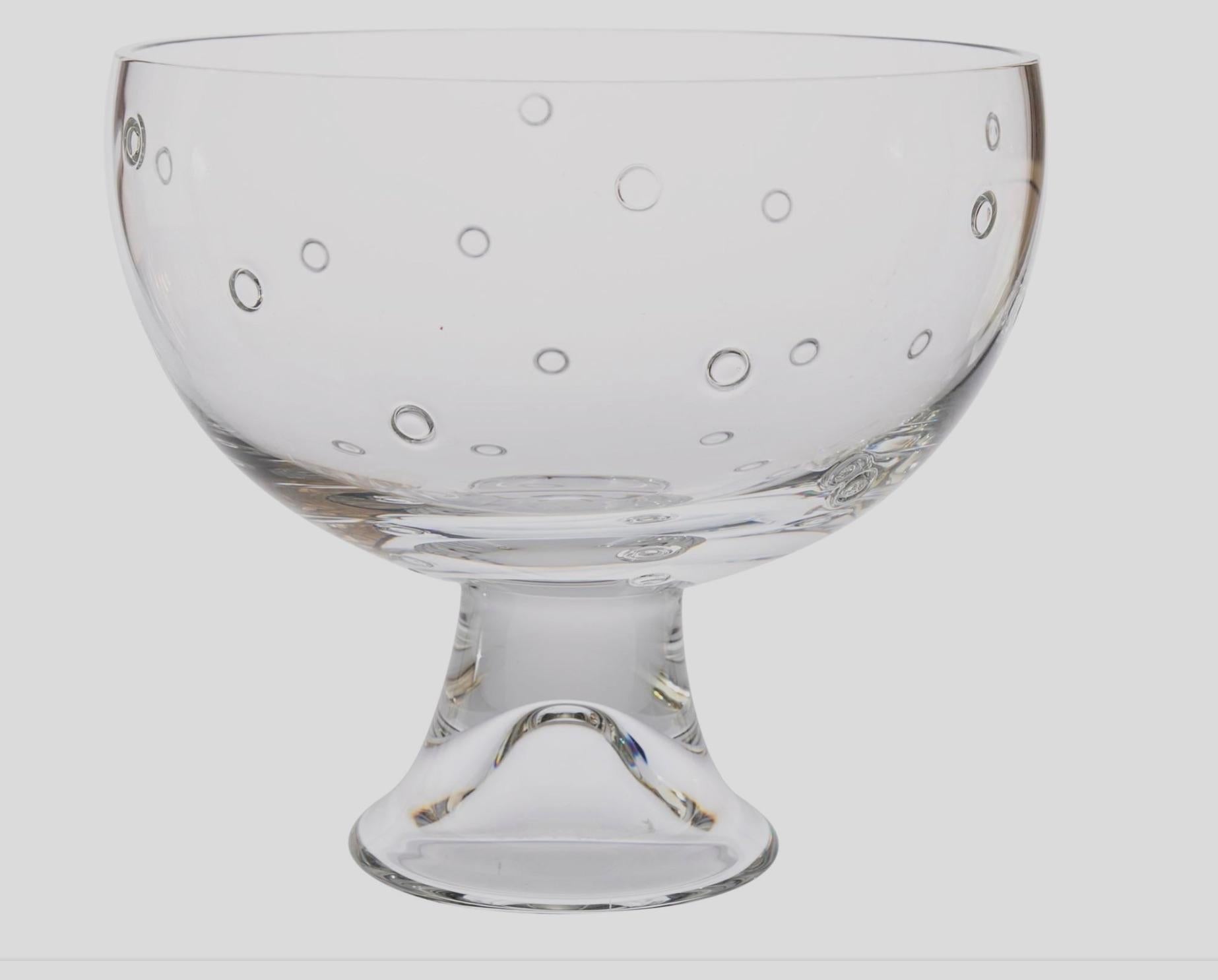 A modern magnificent highly rare beautifully detailed large Steuben footed bowl or punch bowl with raised deeply engraved floating bubbles throughout. Designed by Joel Smith for the legendary Steuben glassworks in New York. Signed Steuben
pattern