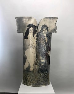 Large Steven Kemenyffy Raku Pottery Floor Sculpture Double-Sided