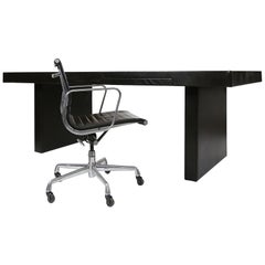 Large Stiched Leather Desk or Table in The Style of Jacques Adnet, 1970