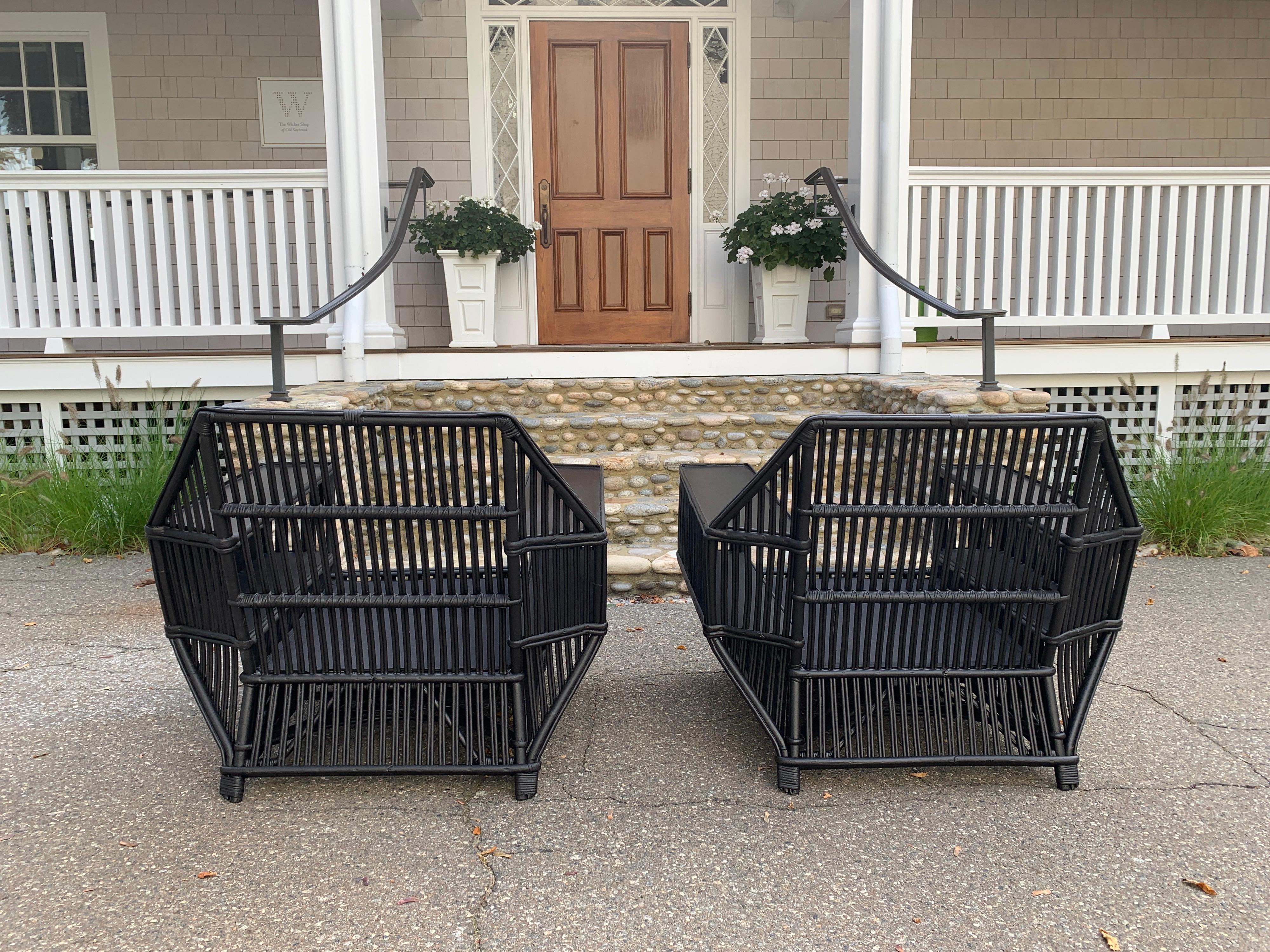 Large Stick Rattan Arm Chairs 3