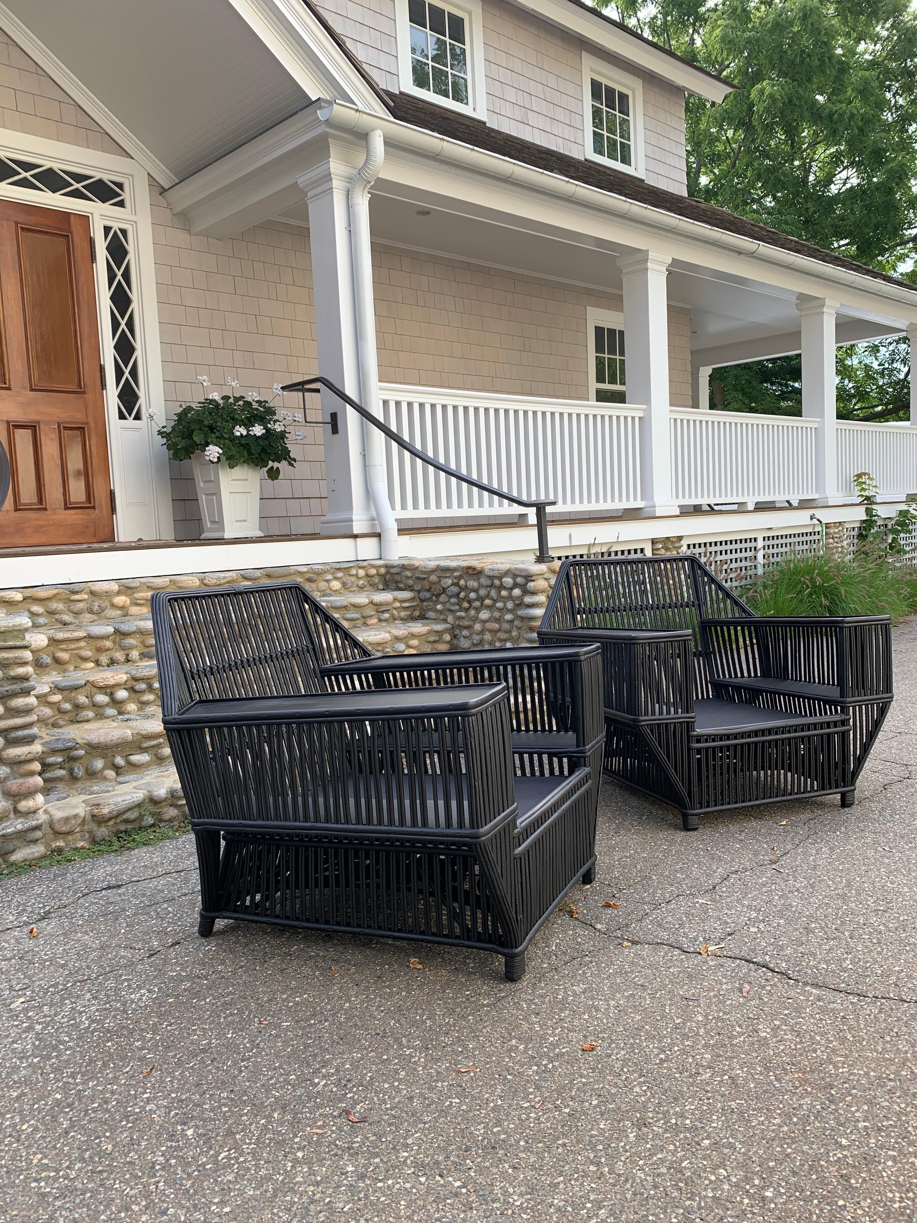 American Large Stick Rattan Arm Chairs