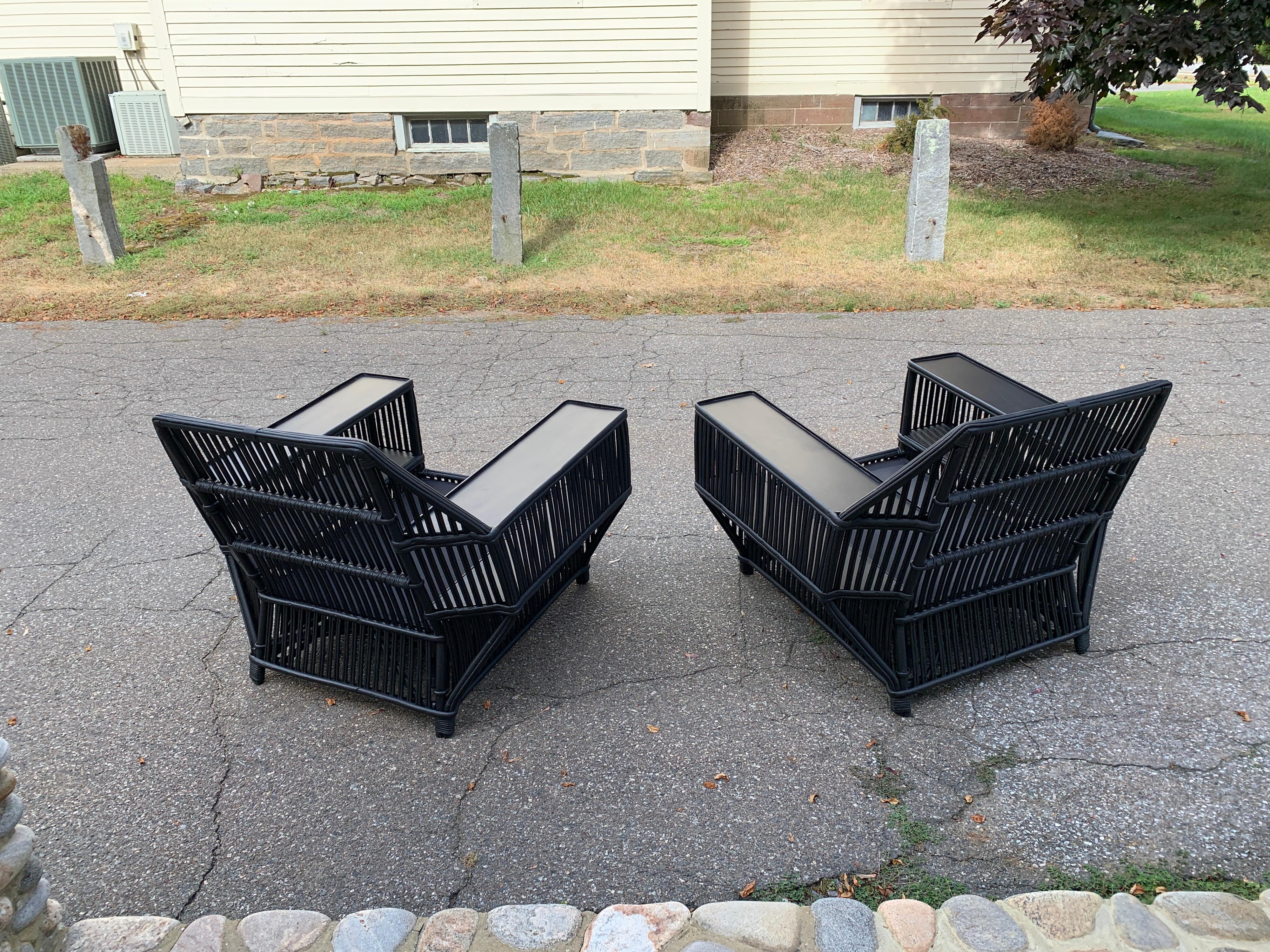 Large Stick Rattan Arm Chairs In Good Condition In Old Saybrook, CT