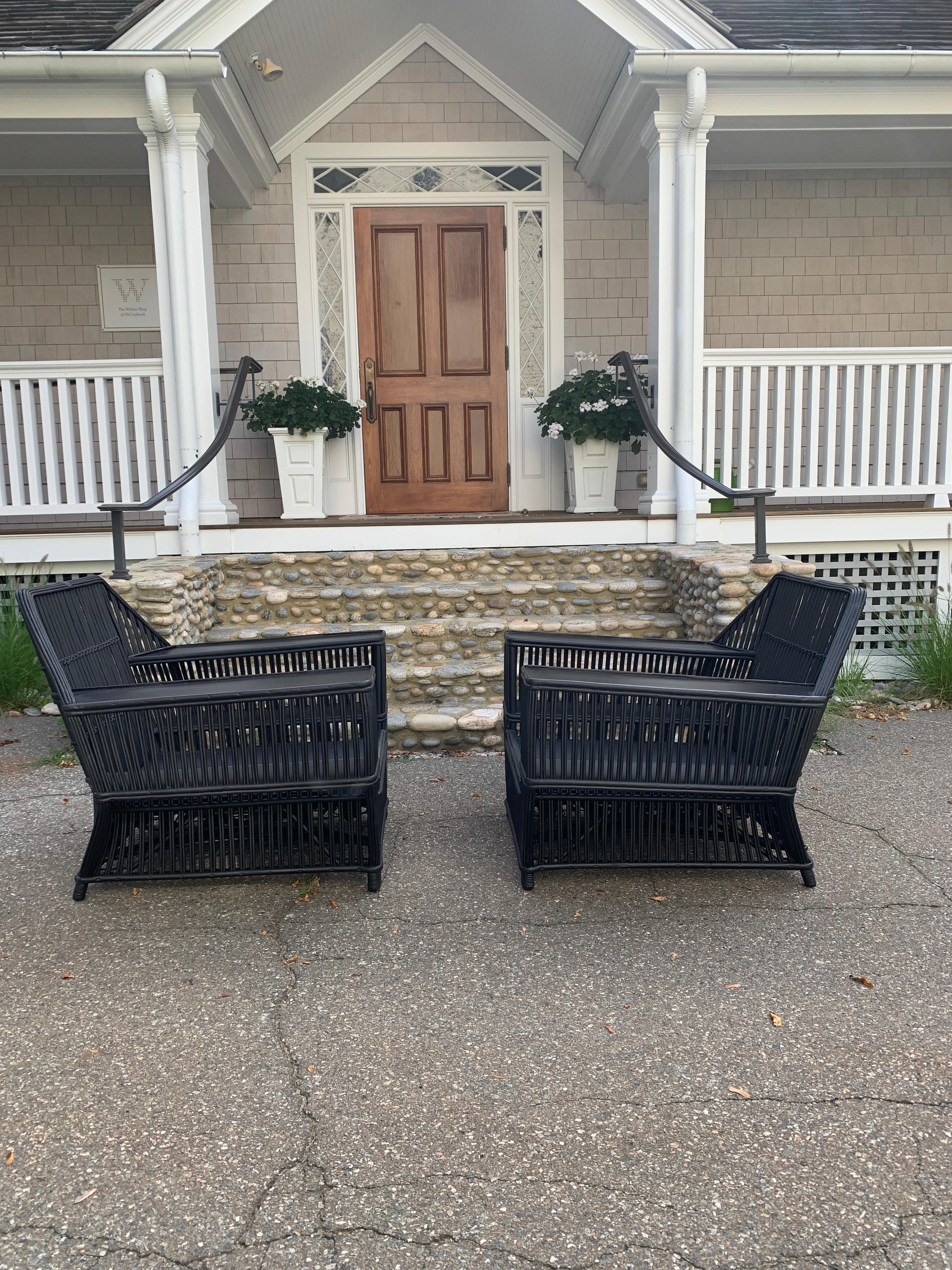 Large Stick Rattan Arm Chairs 1