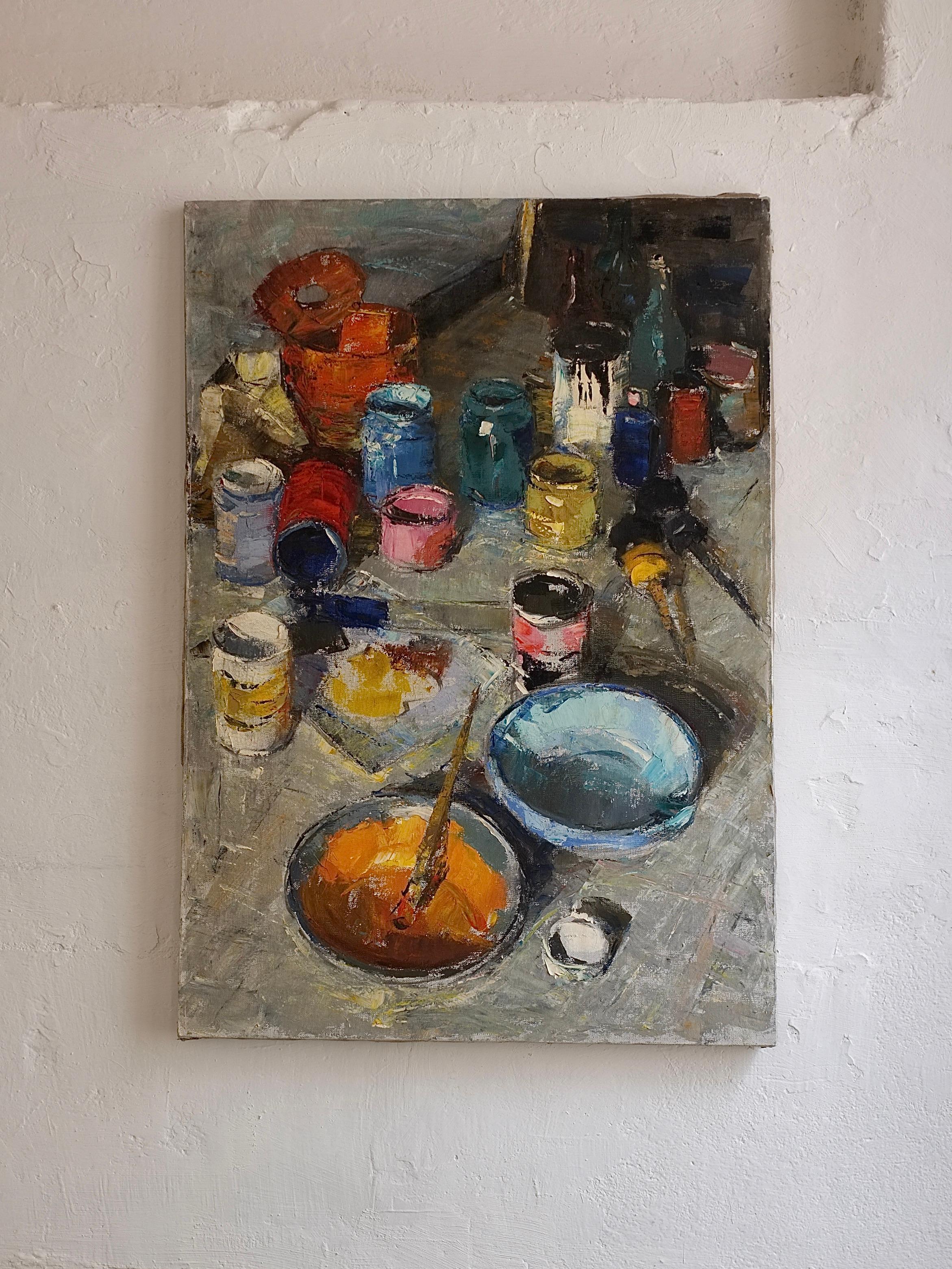 Canvas Large Still Life Oil Painting by Leonid Moshenkov, Latvia, 1980s