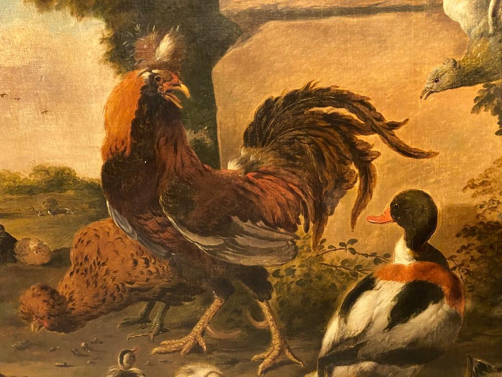 Toile Grande nature morte avec oiseaux d'après Hondecoeter en vente