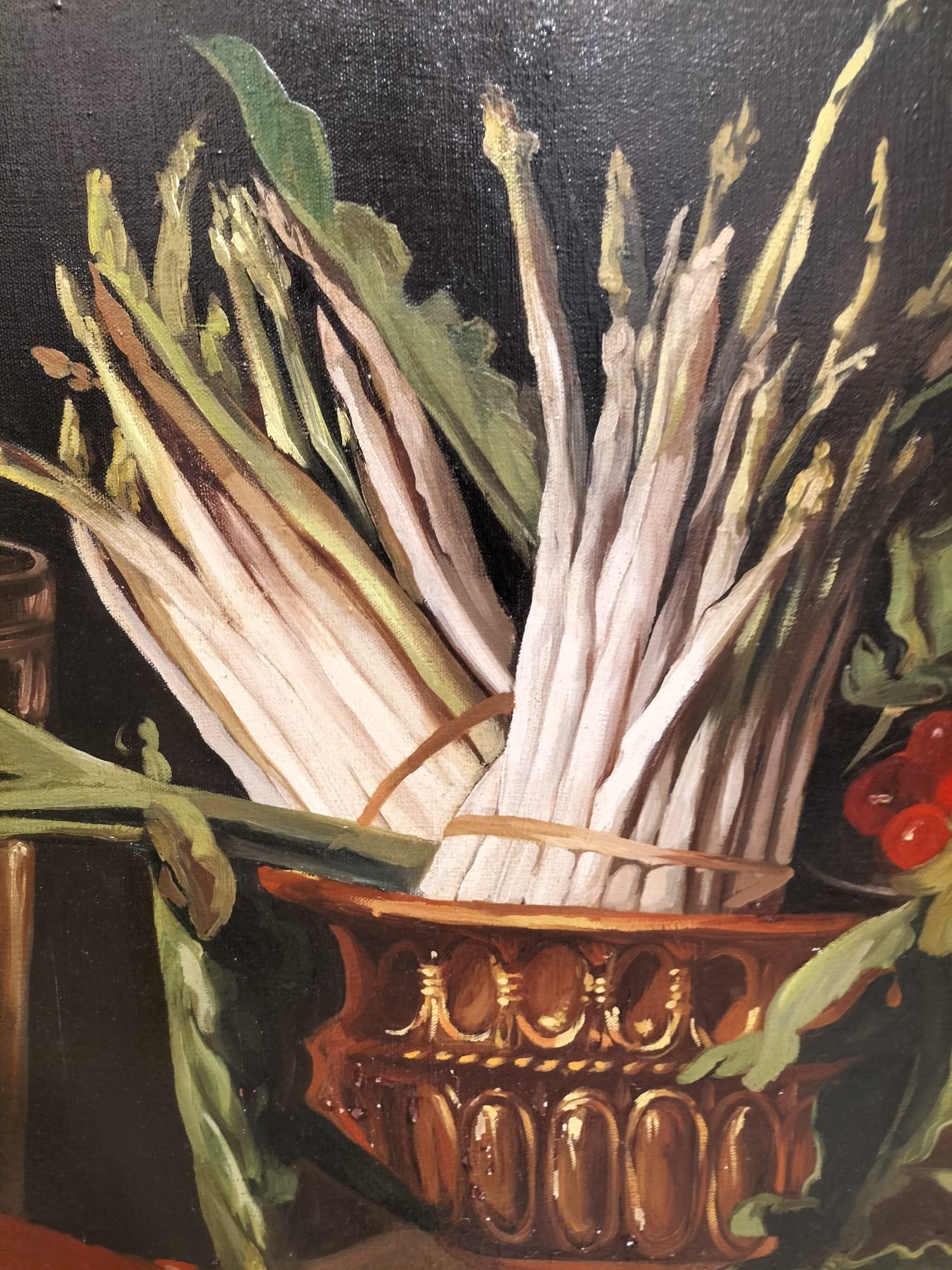 Art Déco Grande natura morta con pesci Olio su tela in cornice dorata, 152 cm x 112 cm in vendita