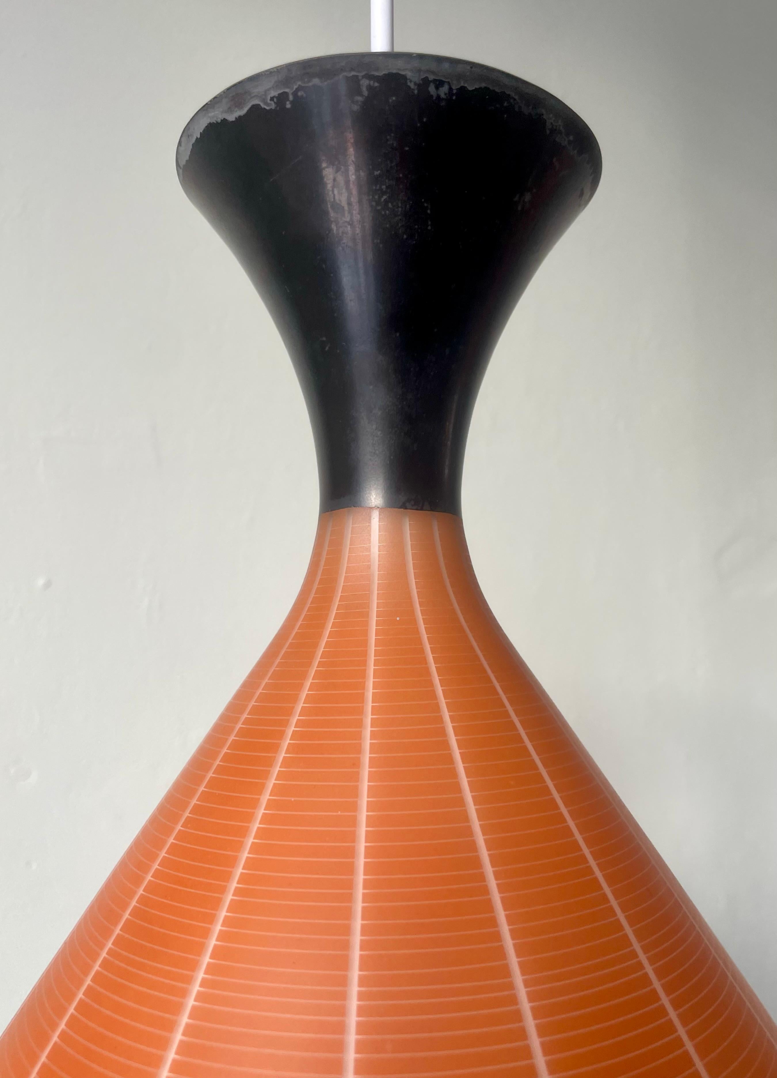 Large Stilnovo Style Orange White Black Glass Pendant, 1950s In Good Condition For Sale In Copenhagen, DK