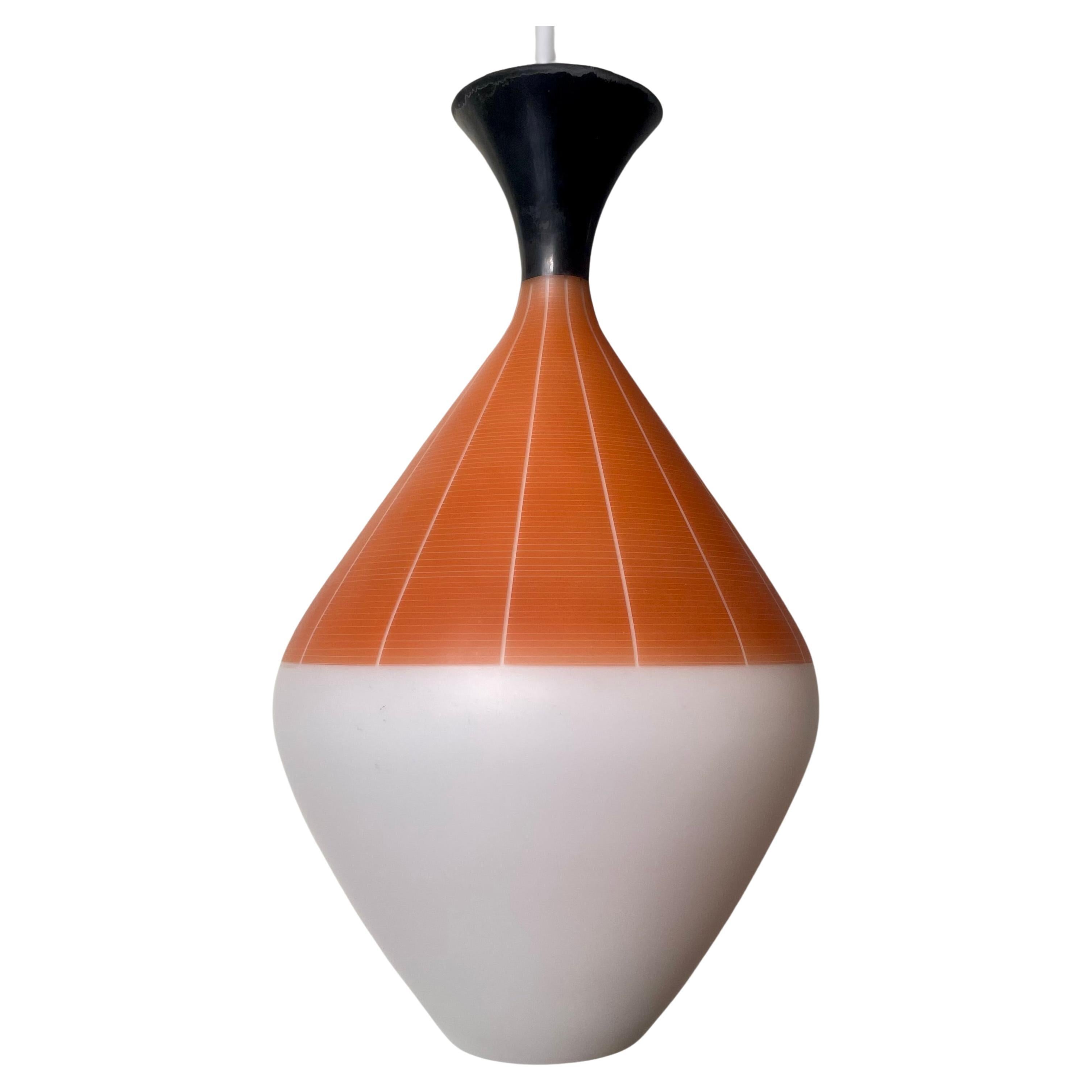Colgante grande de cristal negro blanco naranja estilo Stilnovo, años 50