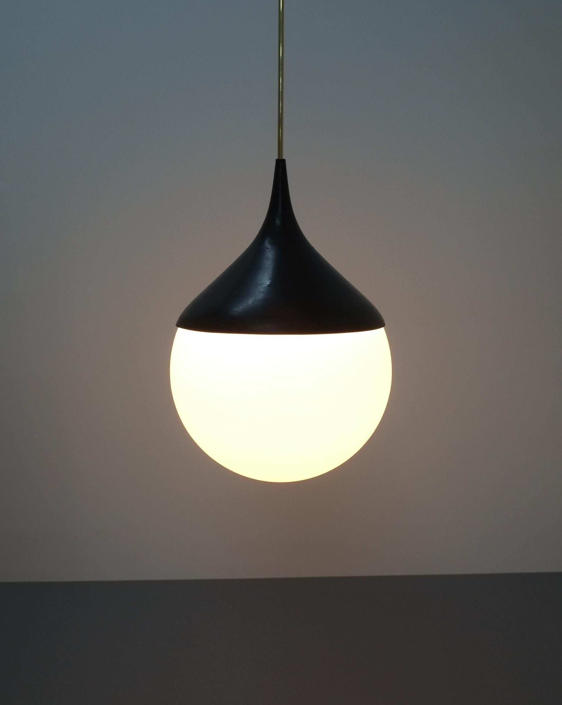 Large Stilnovo Ball Pendant Lamp Opal Glass, circa 1950 In Excellent Condition In Vienna, AT