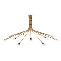 Large Stilnovo Flush Mount Light, Brass Spider Sputnik, Italy, 1960s