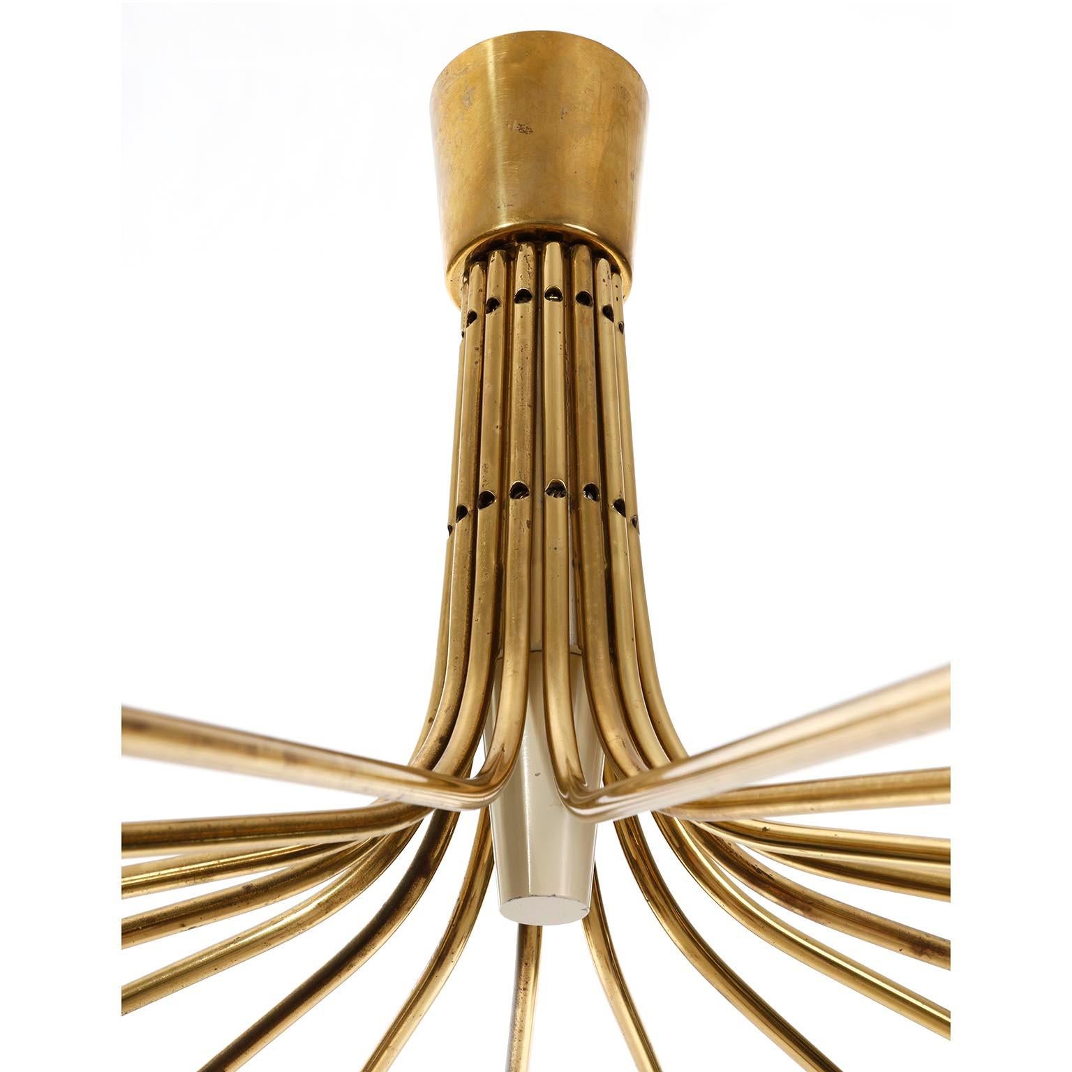 Polished Large Stilnovo Flush Mount Light, Brass Spider Sputnik, Italy, 1960s For Sale