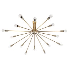 Large Stilnovo Flush Mount Light, Brass Spider Sputnik, Italy, 1960s