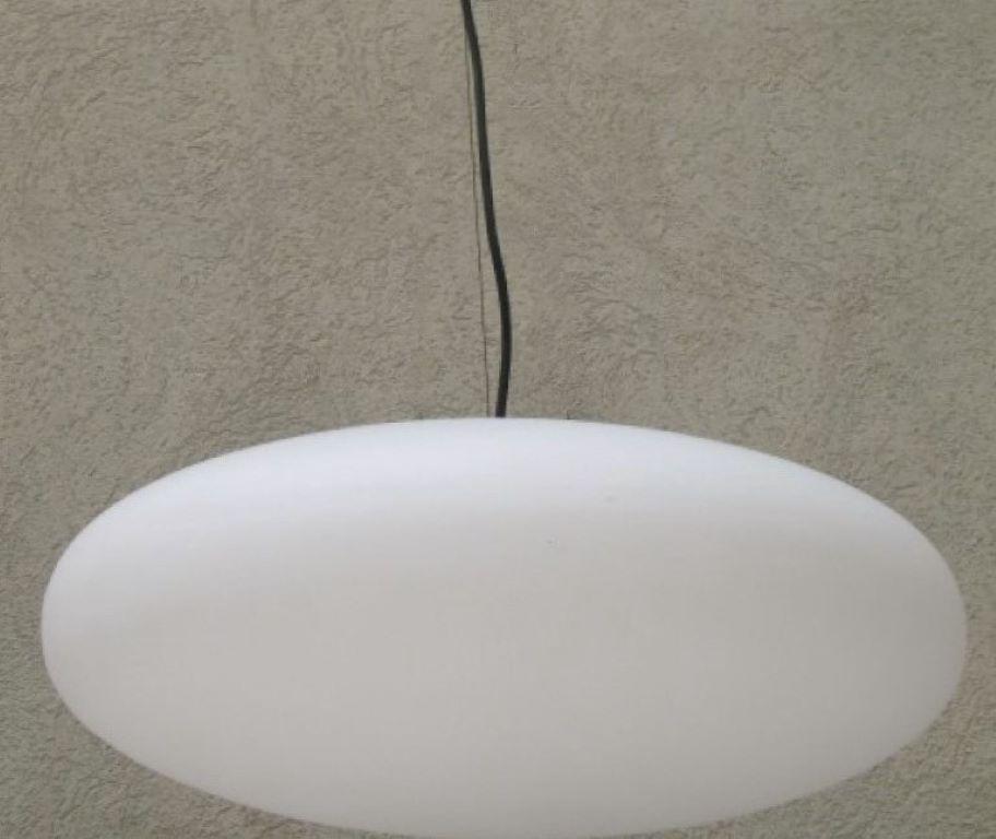 Large Stilnovo Pendant Brushed Satin Glass Diffuser and Wood, Italy, 1950s For Sale 5