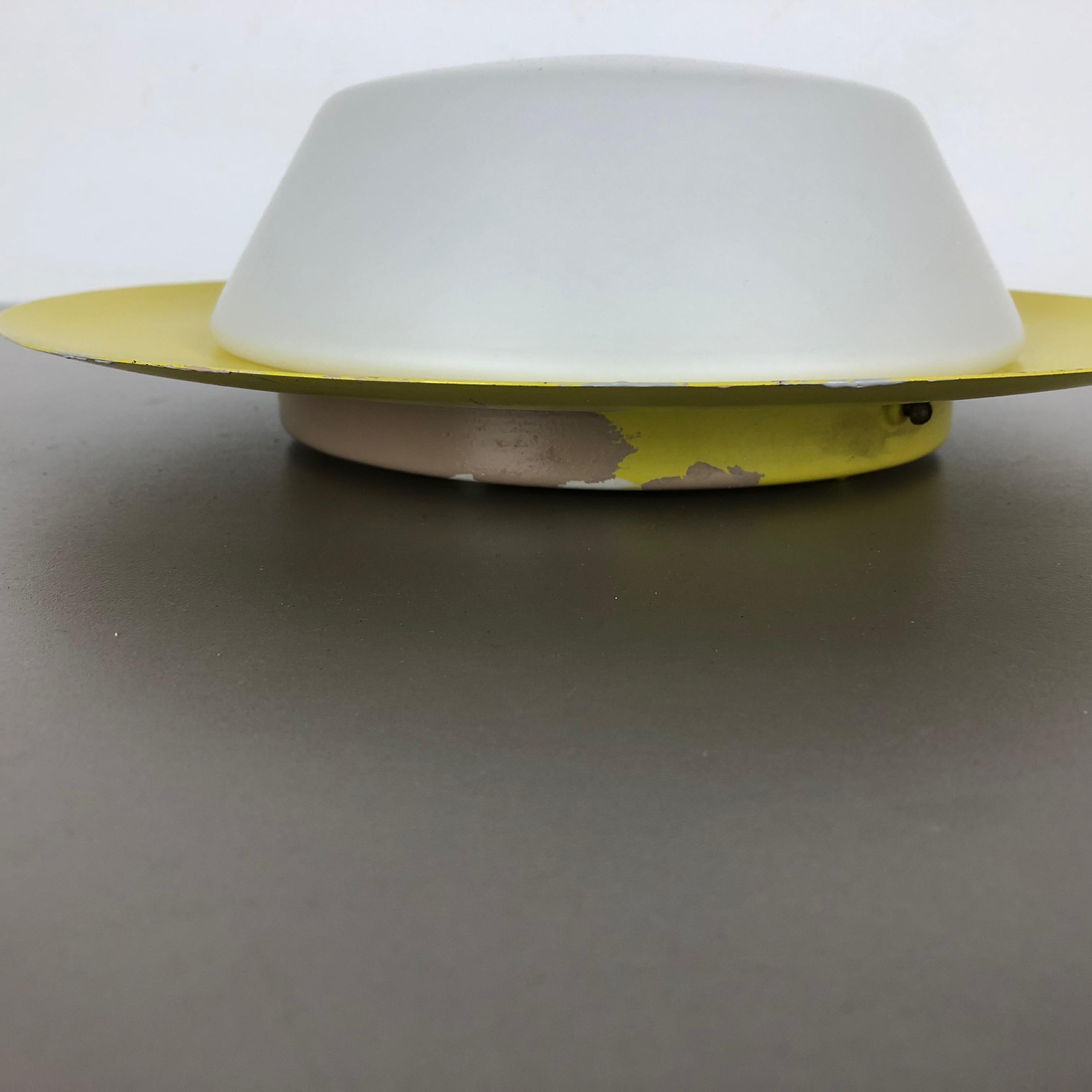 Large Stilnovo Style Metal Opaline Glass Wall Light, Yellow, Italy, 1960s For Sale 5