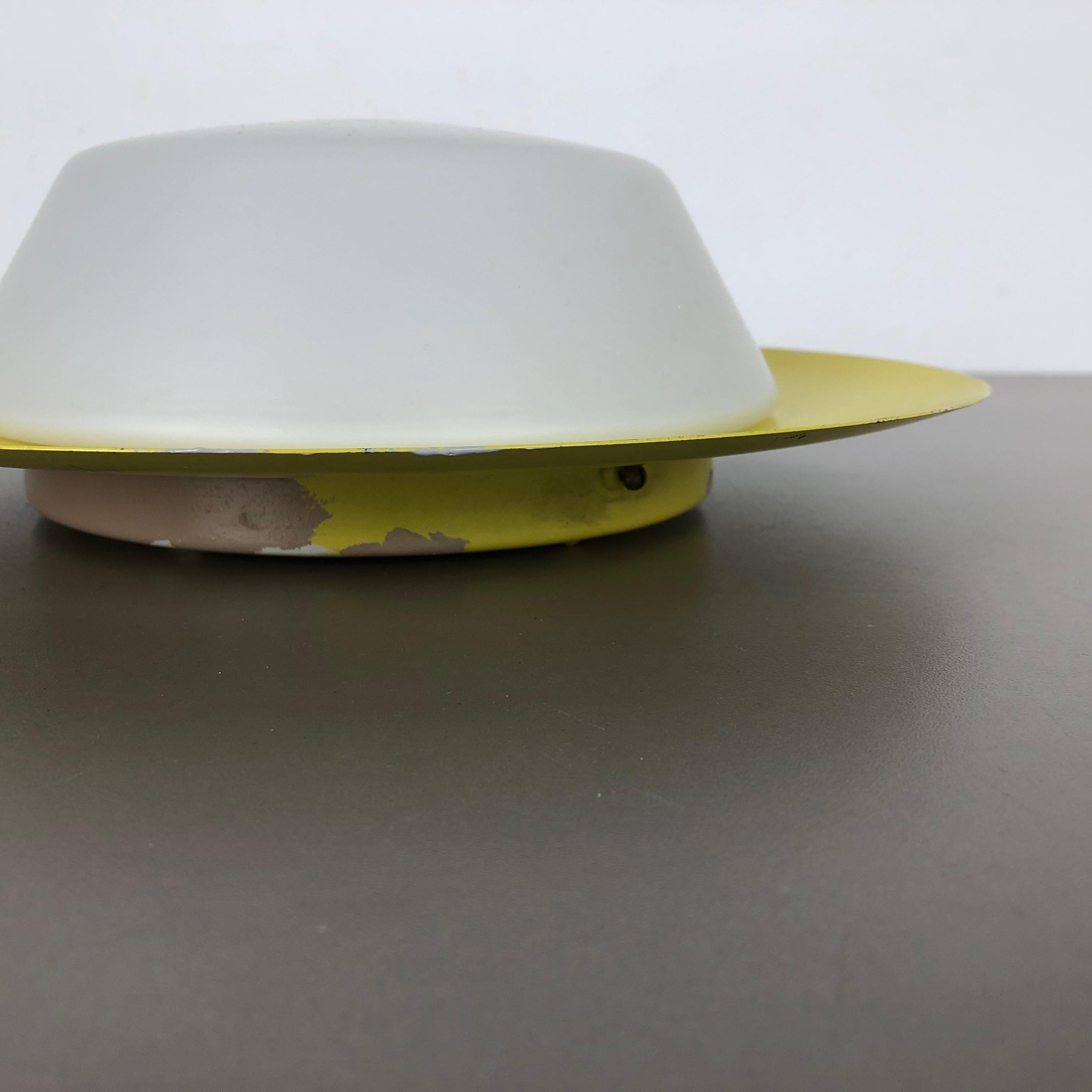 Large Stilnovo Style Metal Opaline Glass Wall Light, Yellow, Italy, 1960s For Sale 6