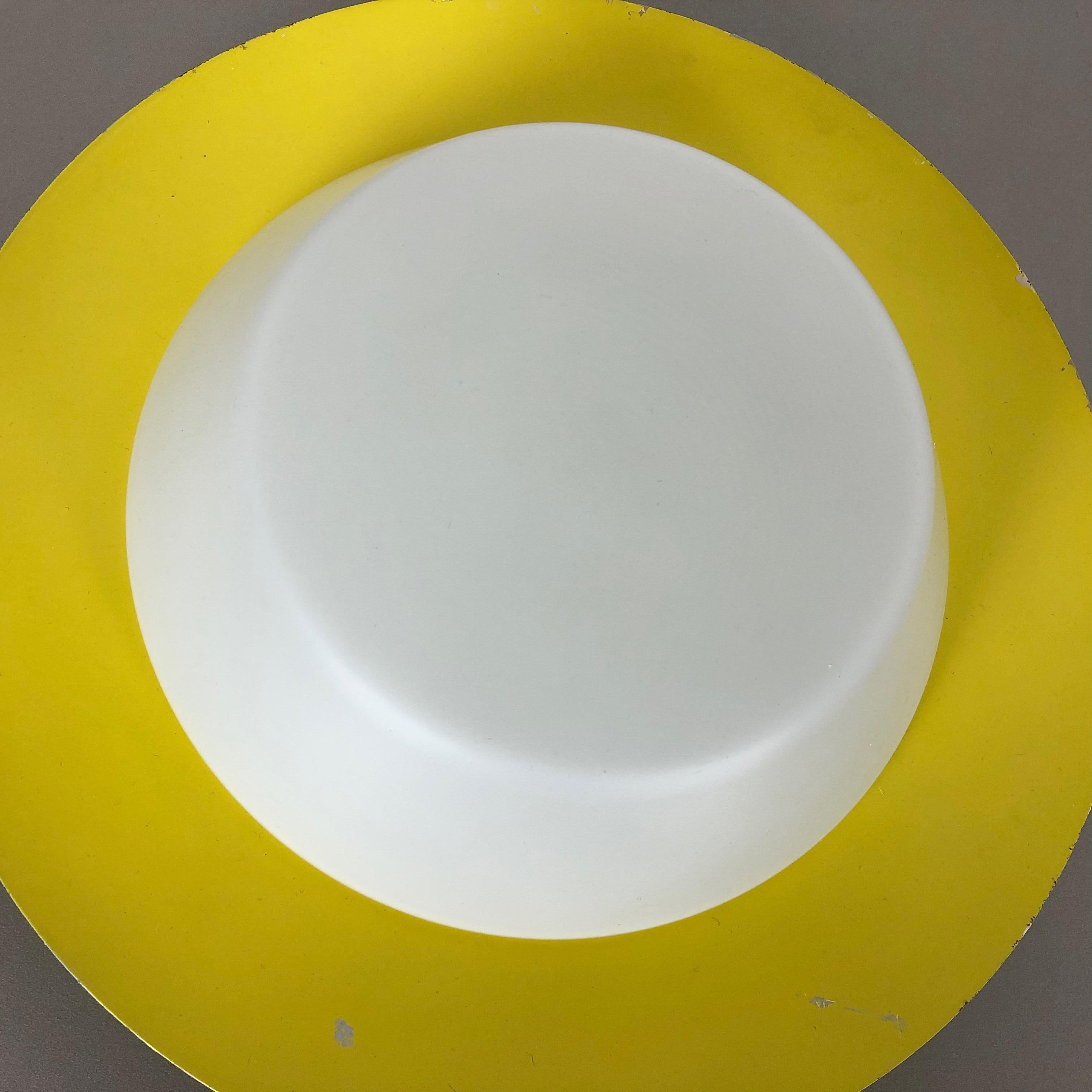Large Stilnovo Style Metal Opaline Glass Wall Light, Yellow, Italy, 1960s For Sale 3