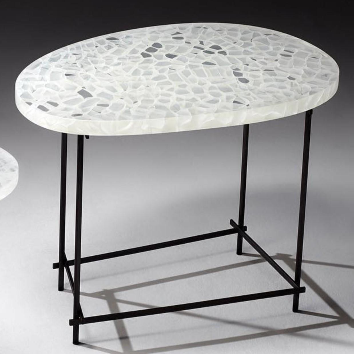 Large Stix Table by The GoodMan Studio
Dimensions: W 49 x D 72 x H 56 cm
Materials: Metal, Steel, Temple Glass - River Rock

Kilncast Temple glass. Hand made and polished
Glass and Steel Table base.

The Goodman Studio has been internationally