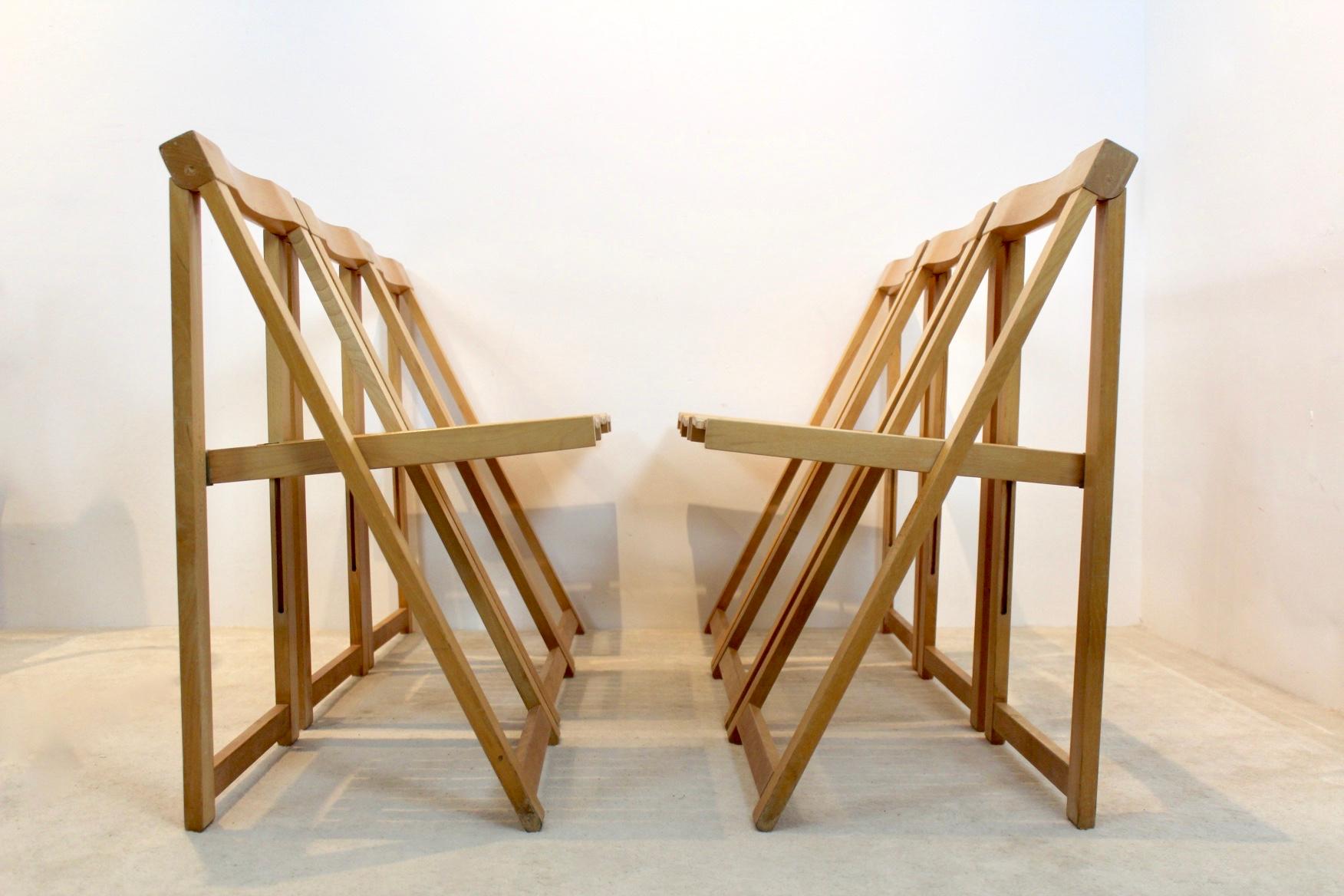 Beech Large Stock of Aldo Jacober Folding Chairs for Alberto Bazzani