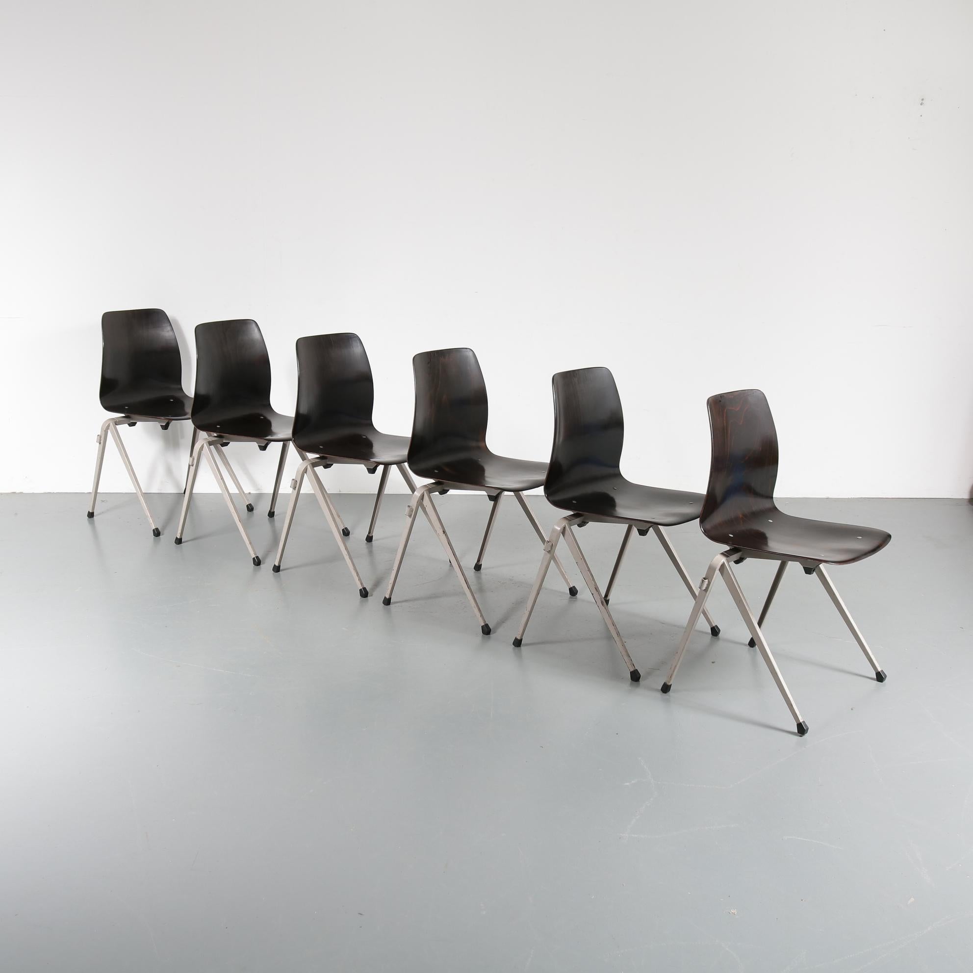 Industrial Large Stock of Galvanitas S22 Stackable Dining Chairs, circa 1970