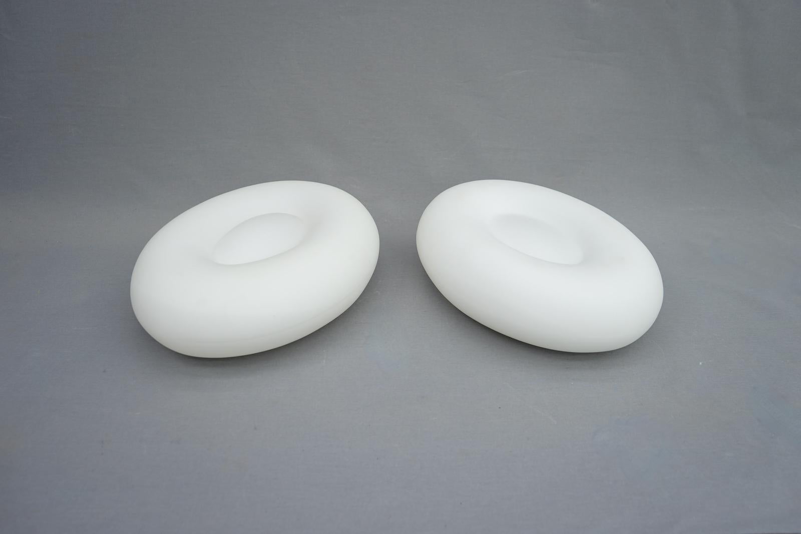 Mid-Century Modern Large Stock of Oval Italian Wall or Flush Mount Lights in White Glass