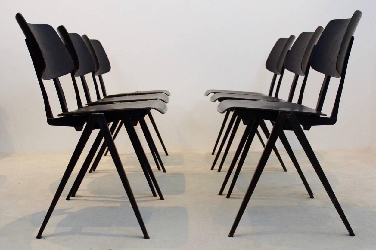 Steel Large Stock of Stackable Galvanitas S16 Industrial Diner Chairs in Wenge, 1960s