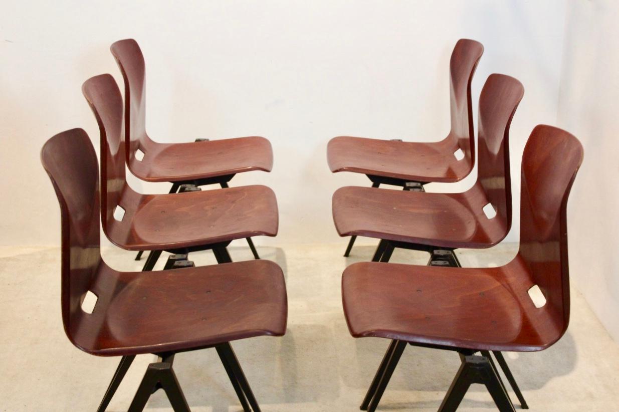 20th Century Large Stock Stackable Pagholz Galvanitas S22 Industrial Diner Chairs in Brown For Sale