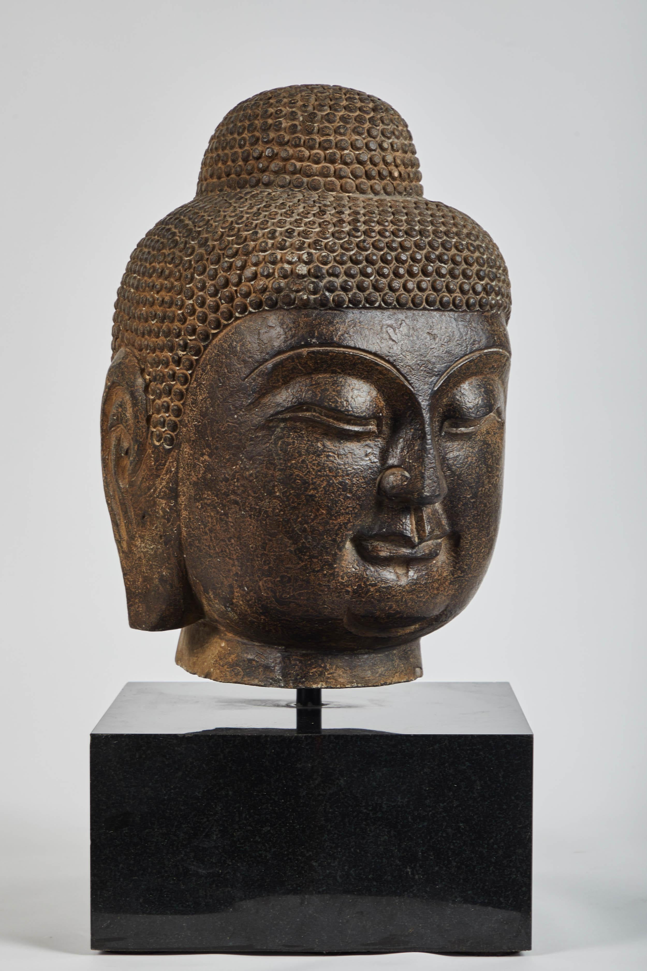 Large Stone Carved Buddha Head 1