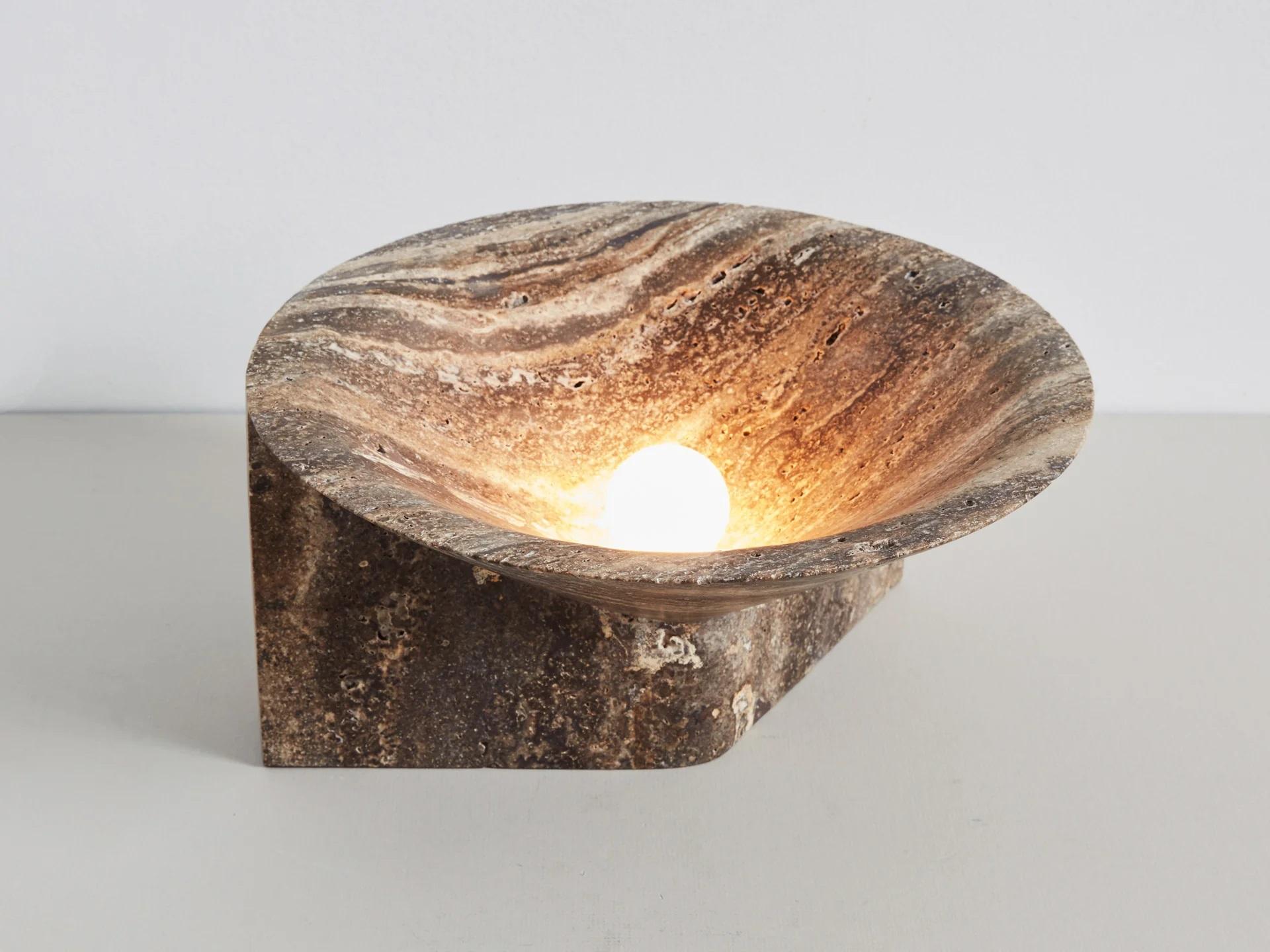 Modern Contemporary Large Black Travertine Uplight by Henry Wilson For Sale