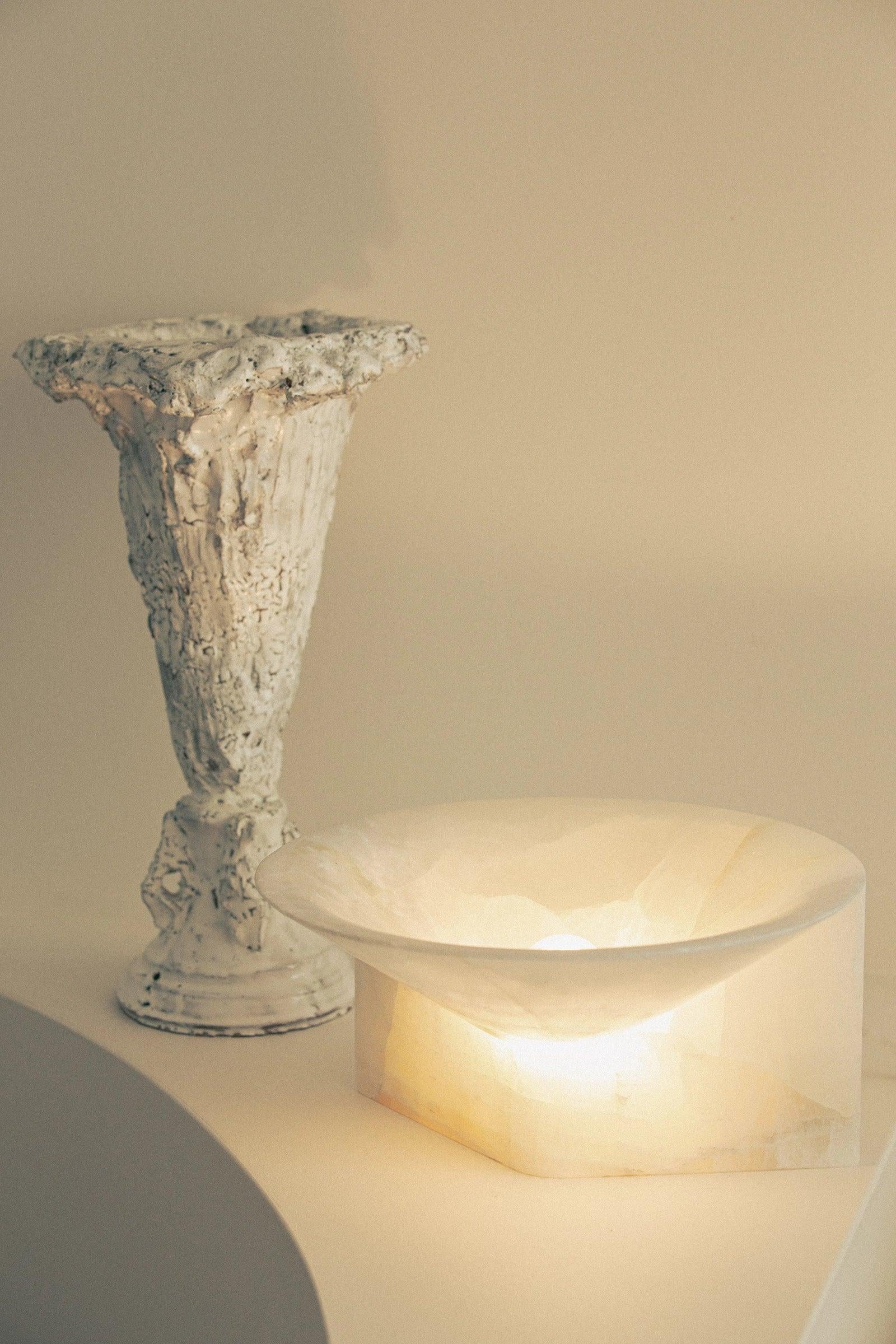 Travertine Contemporary Large White Alabaster Uplight by Henry Wilson For Sale