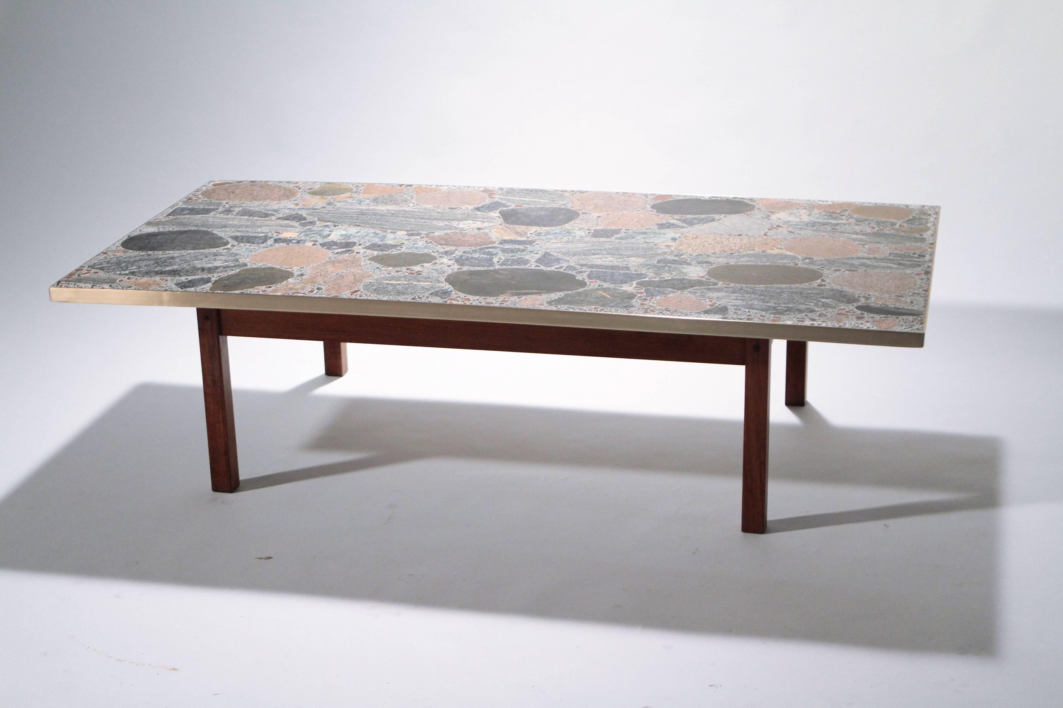 Norwegian Large Stones and Brass Coffee Table by Torbjørn Afdal, 1960s
