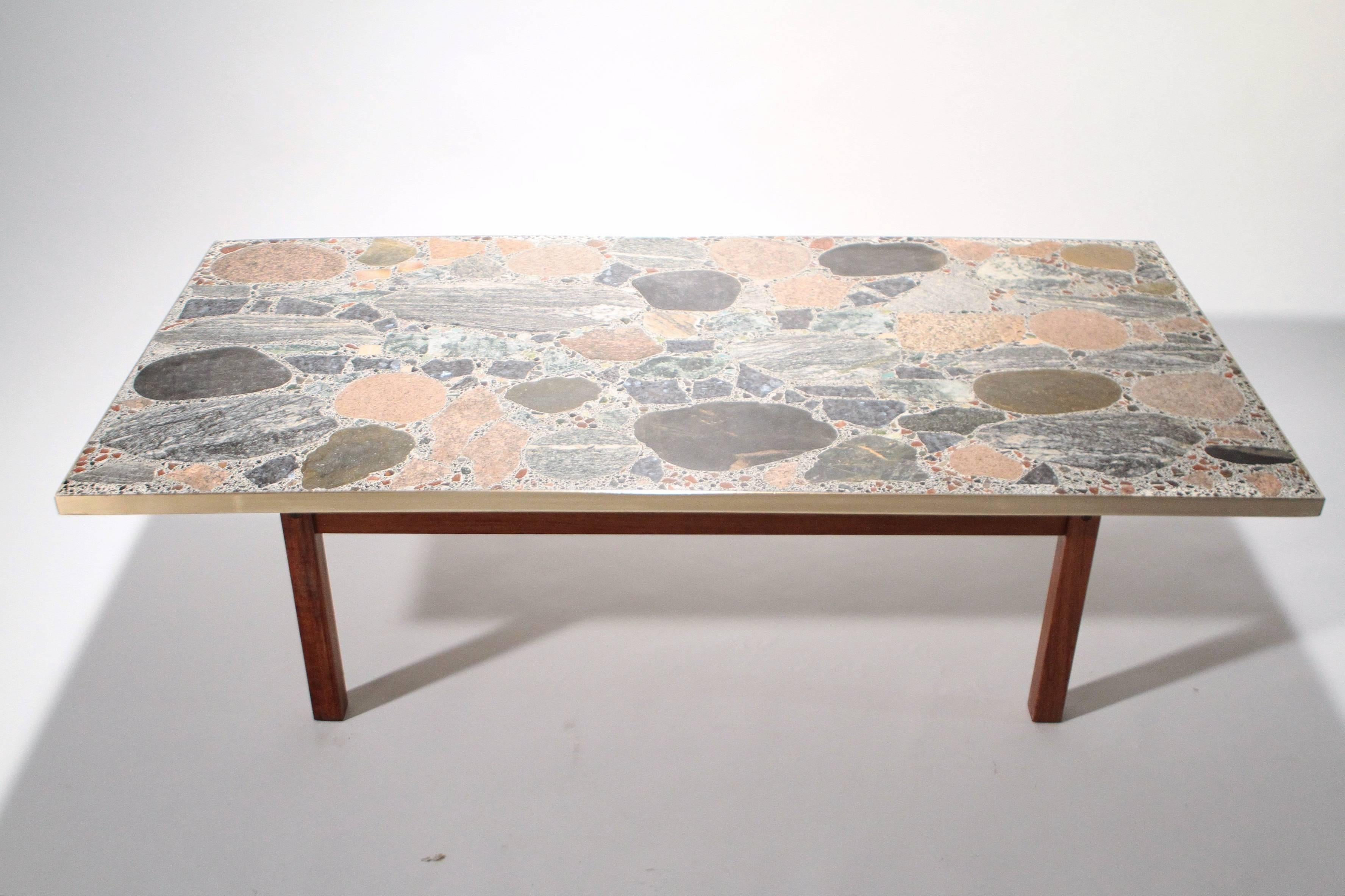 Marble Large Stones and Brass Coffee Table by Torbjørn Afdal, 1960s