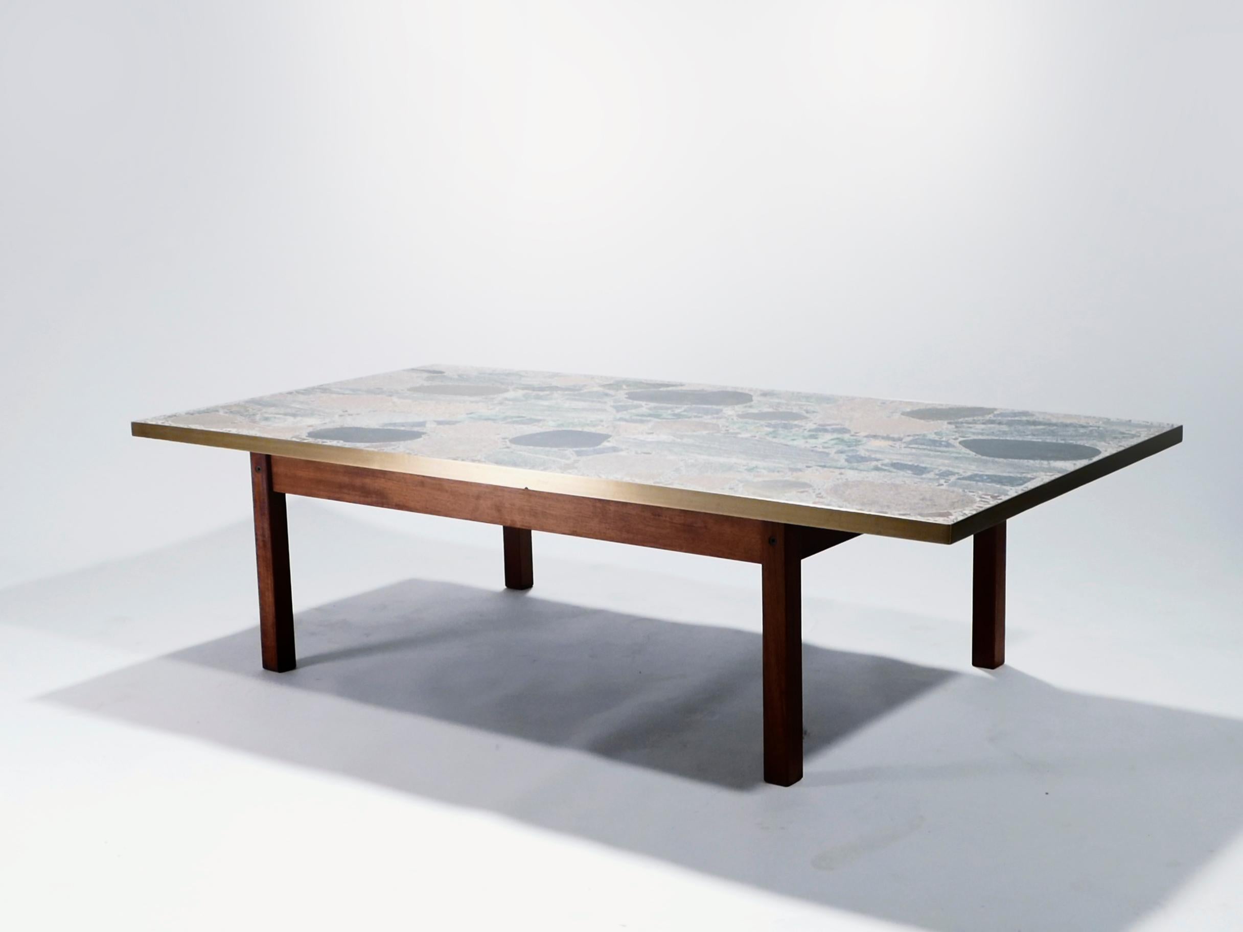 Mid-20th Century Large Stones and Brass Coffee Table by Torbjørn Afdal, 1960s