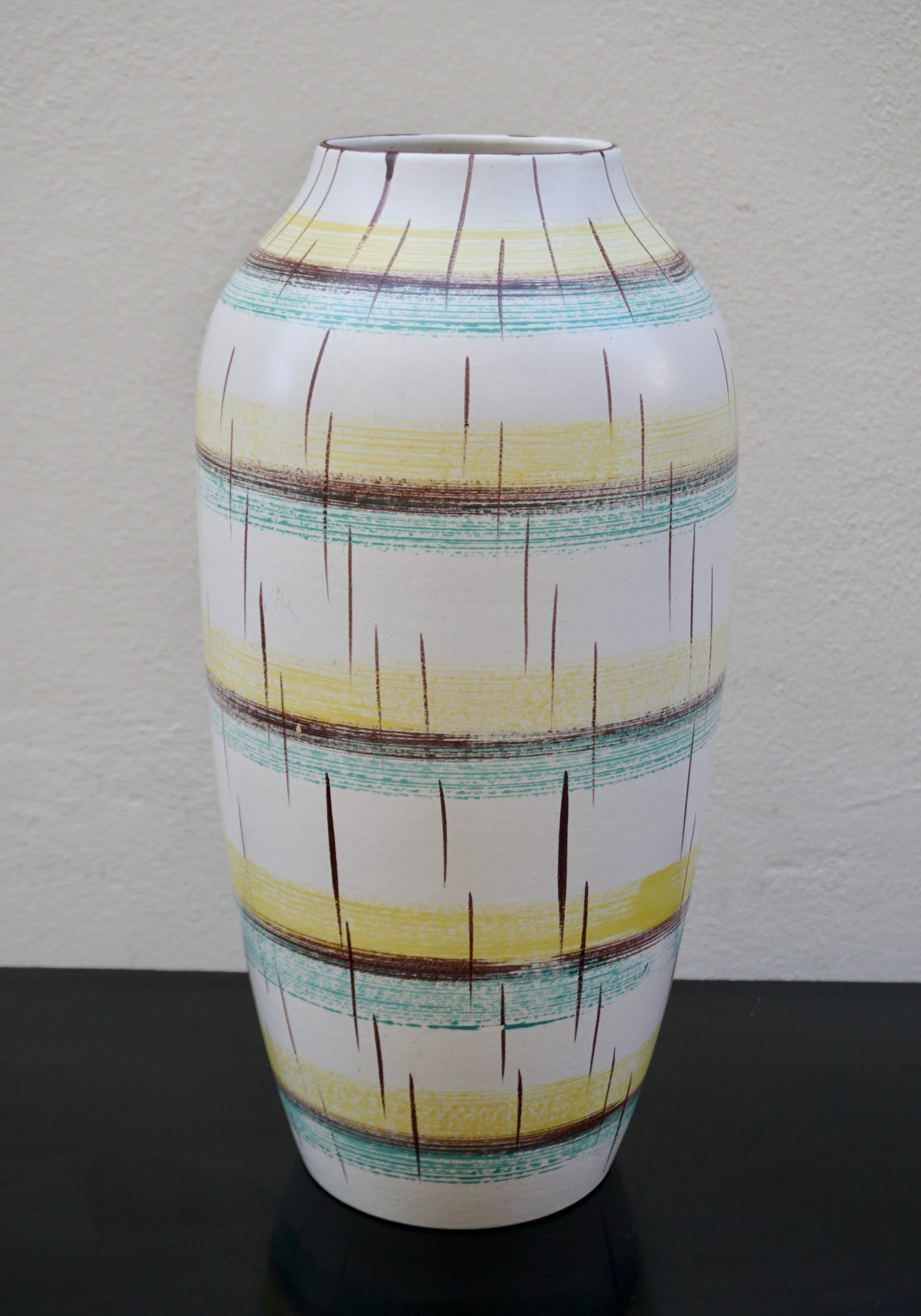 Hand-Painted Large Stoneware Art Pottery Vase, Germany, 1960s For Sale