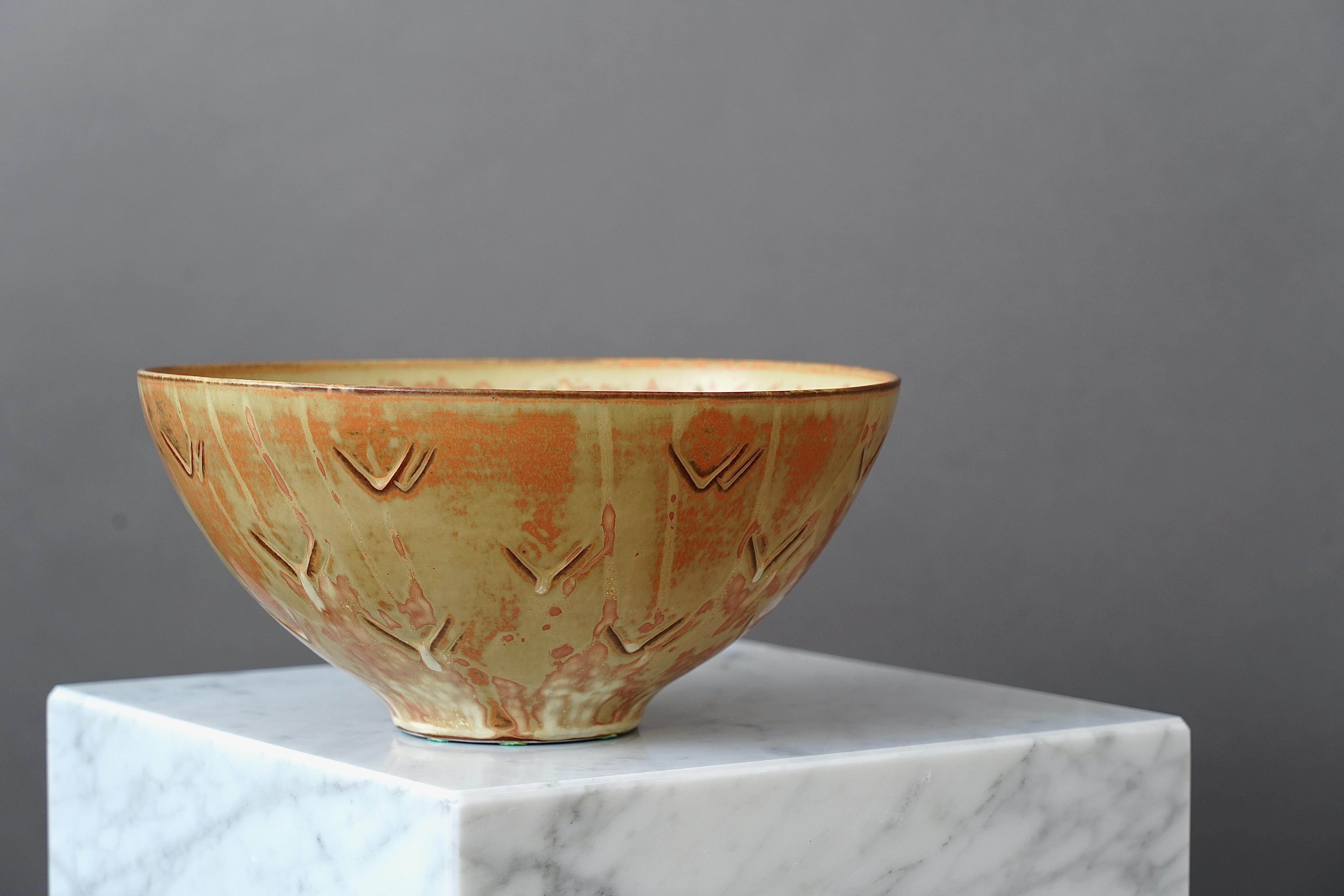 Ceramic Large Stoneware Bowl by Gerd Bogelund for Royal Copenhagen, Denmark, 1950s