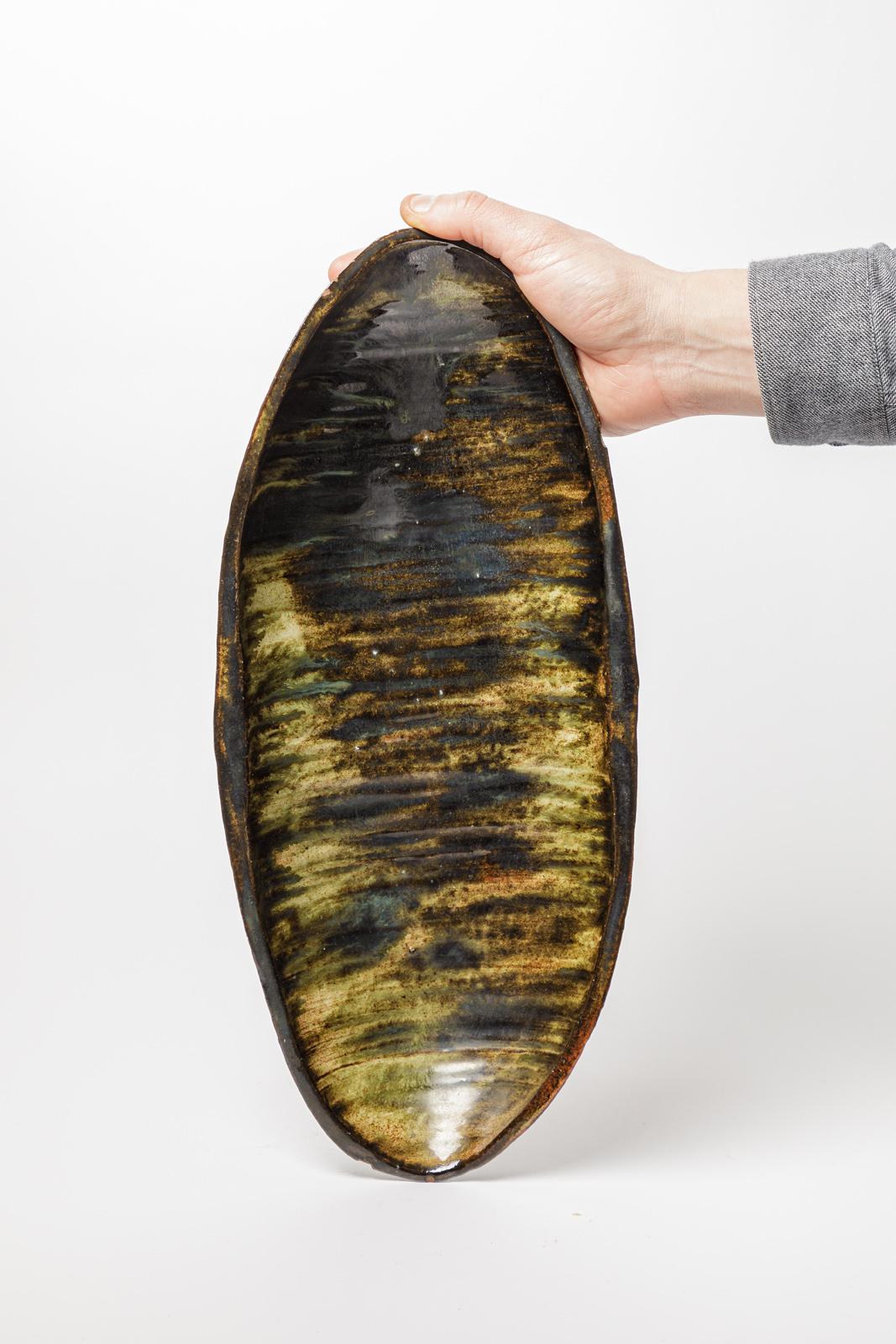 Piatto grande in ceramica marrone e nera o Vide Poche di Norbert Pierlot In condizioni ottime in vendita a Neuilly-en- sancerre, FR