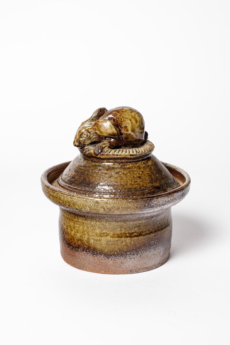 Large Stoneware Ceramic Animal Rabbit Decorative Box by Claude Gaget La