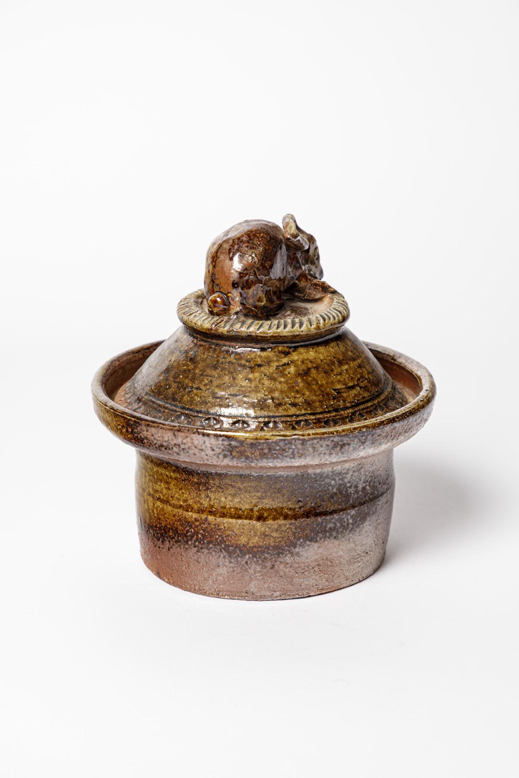 Mid-Century Modern Large Stoneware Ceramic Animal Rabbit Decorative Box by Claude Gaget La Borne  For Sale