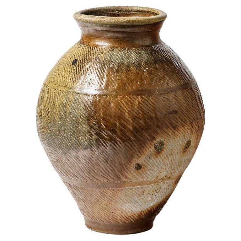 Large Stoneware Ceramic Floor Vase Brown by Steen Kepp 1980 La Borne