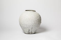 Large stoneware ceramic grey and white moon vase by B Audureau unique piece