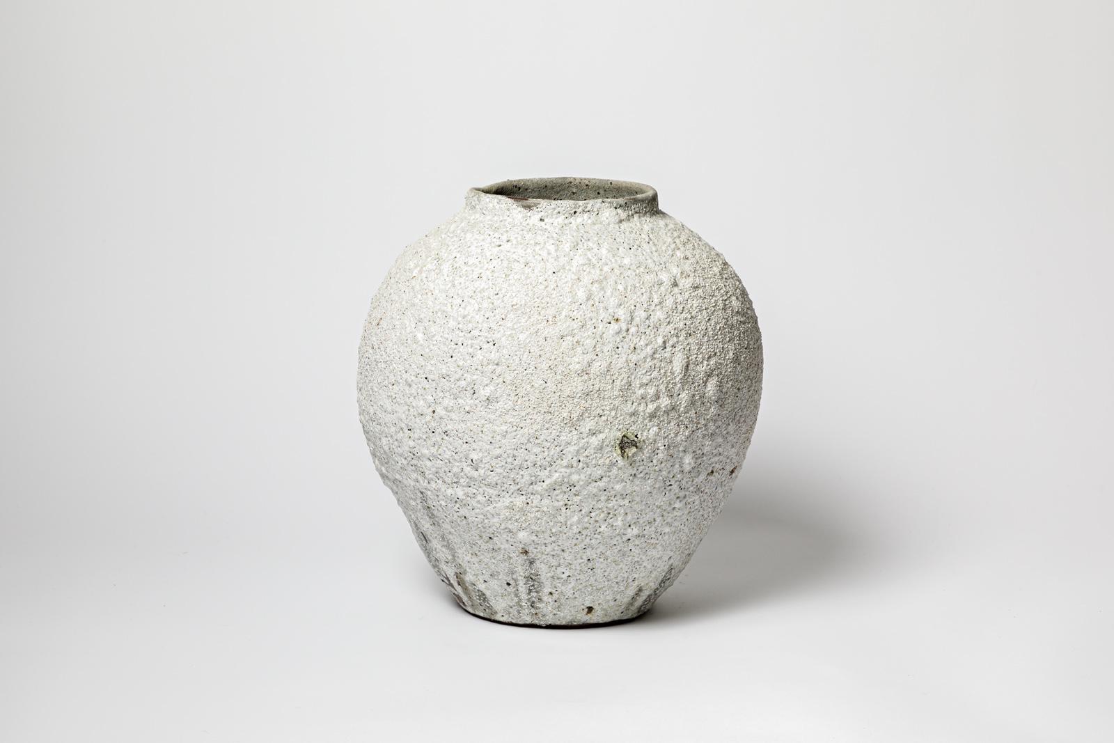 Modern Large stoneware ceramic grey and white moon vase by B Audureau unique piece  For Sale