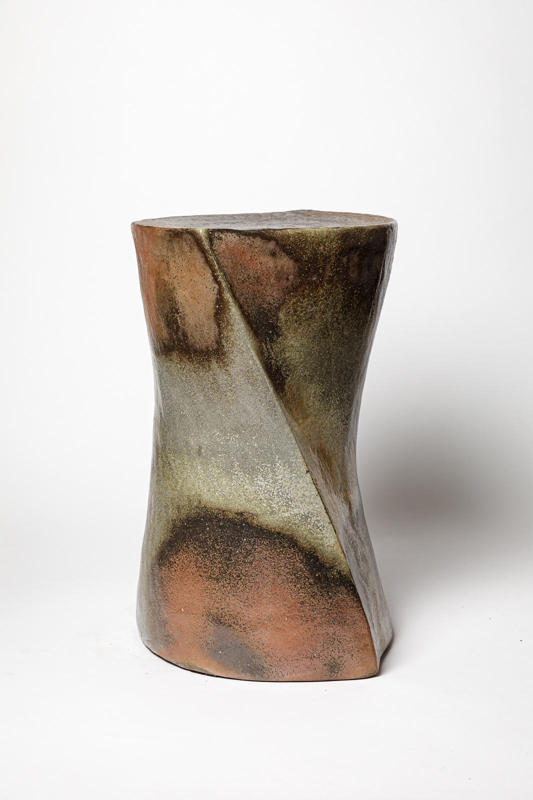 Grande sgabello o tavolino in ceramica marrone e grigio di I. A. B. fatto a mano In condizioni ottime in vendita a Neuilly-en- sancerre, FR