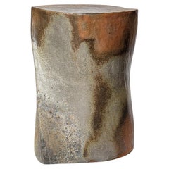 Large stoneware ceramic stool or low table brown and grey B. Chassang handmade