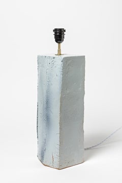 Large Stoneware Ceramic Table Lamp Signed GM White and Blue Colors, circa 1980